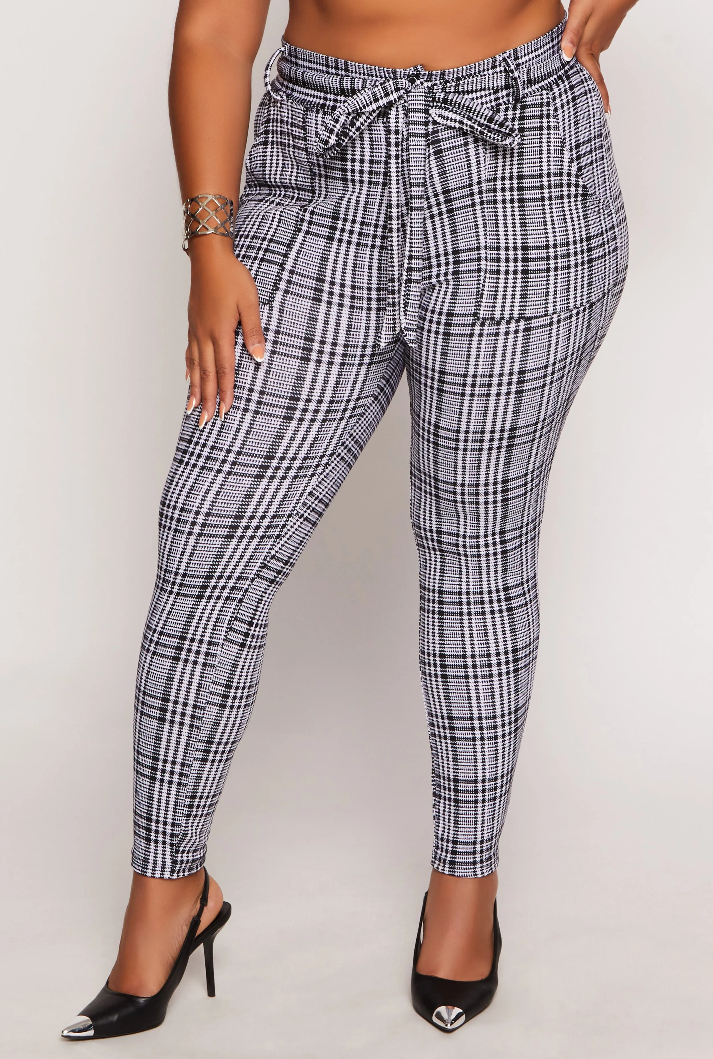 Plus Size Plaid Tie Waist Belted Dress Pants sold by Rainbow product image thumbnail 2
