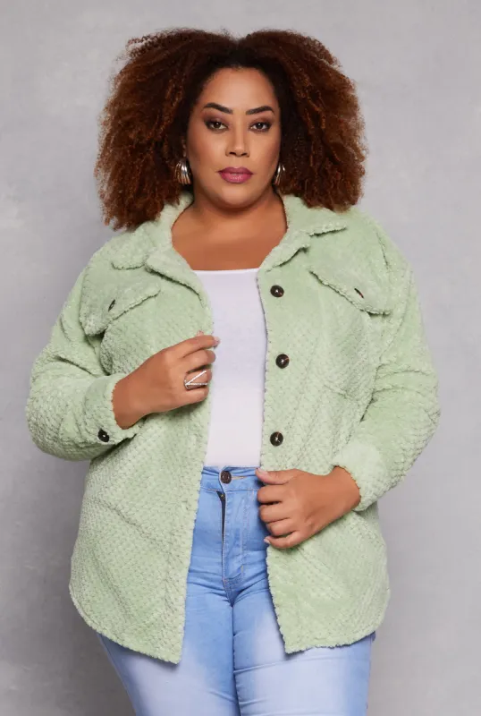 Plus Size Quilted Teddy Shacket sold by Rainbow