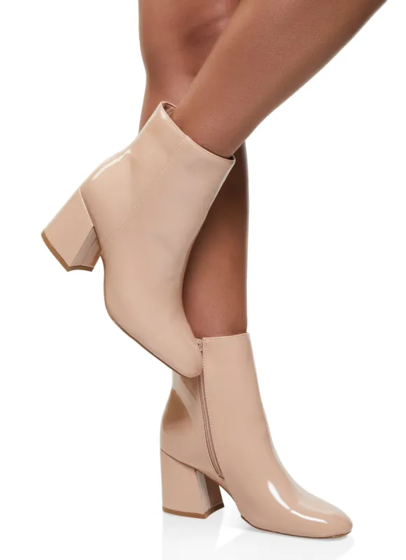 Round Toe Mid Block Heel Booties sold by Rainbow