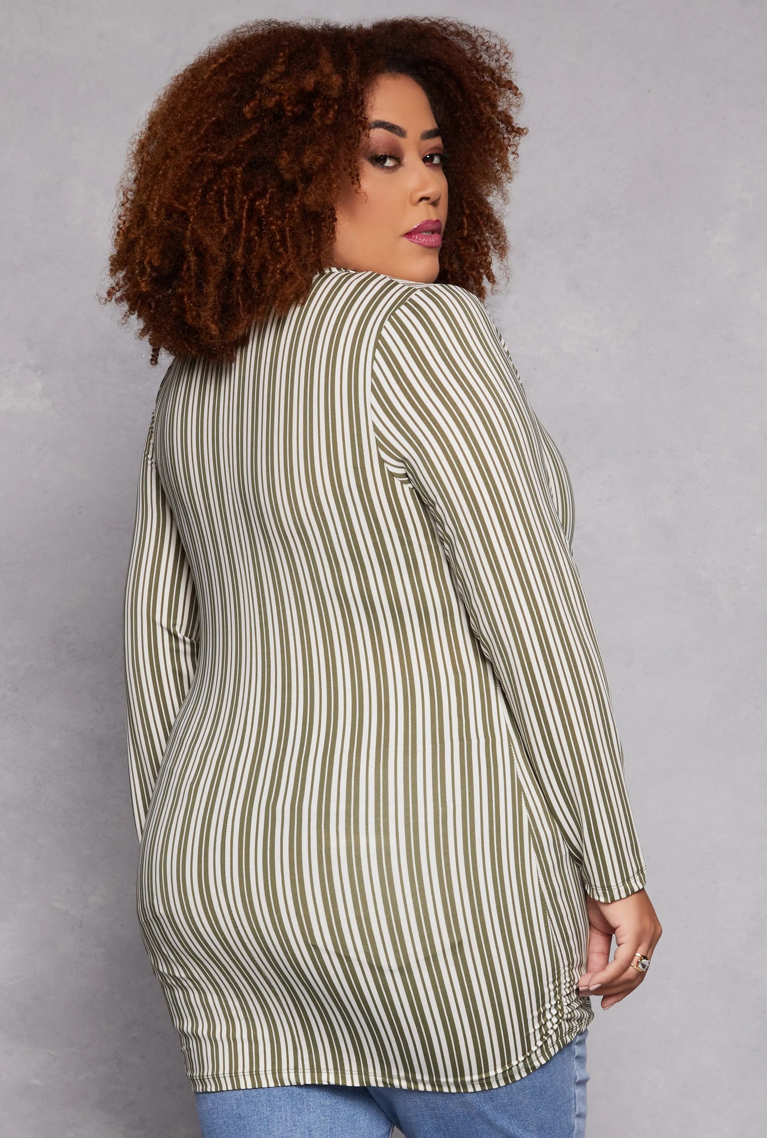 Plus Size Striped Snap Button Notch Neck Top sold by Rainbow product image thumbnail 3