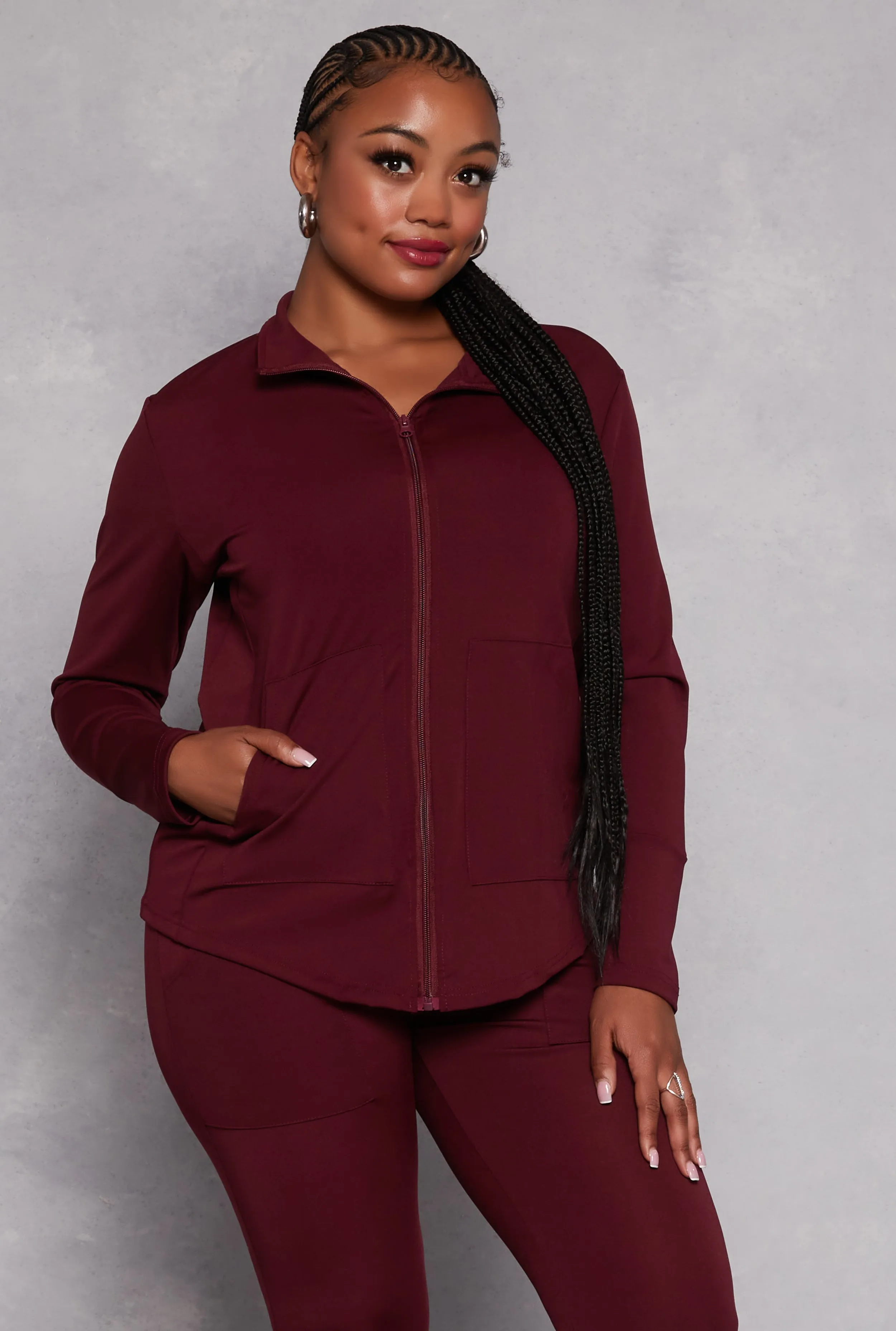 Plus Size Mock Neck Track Jacket sold by Rainbow