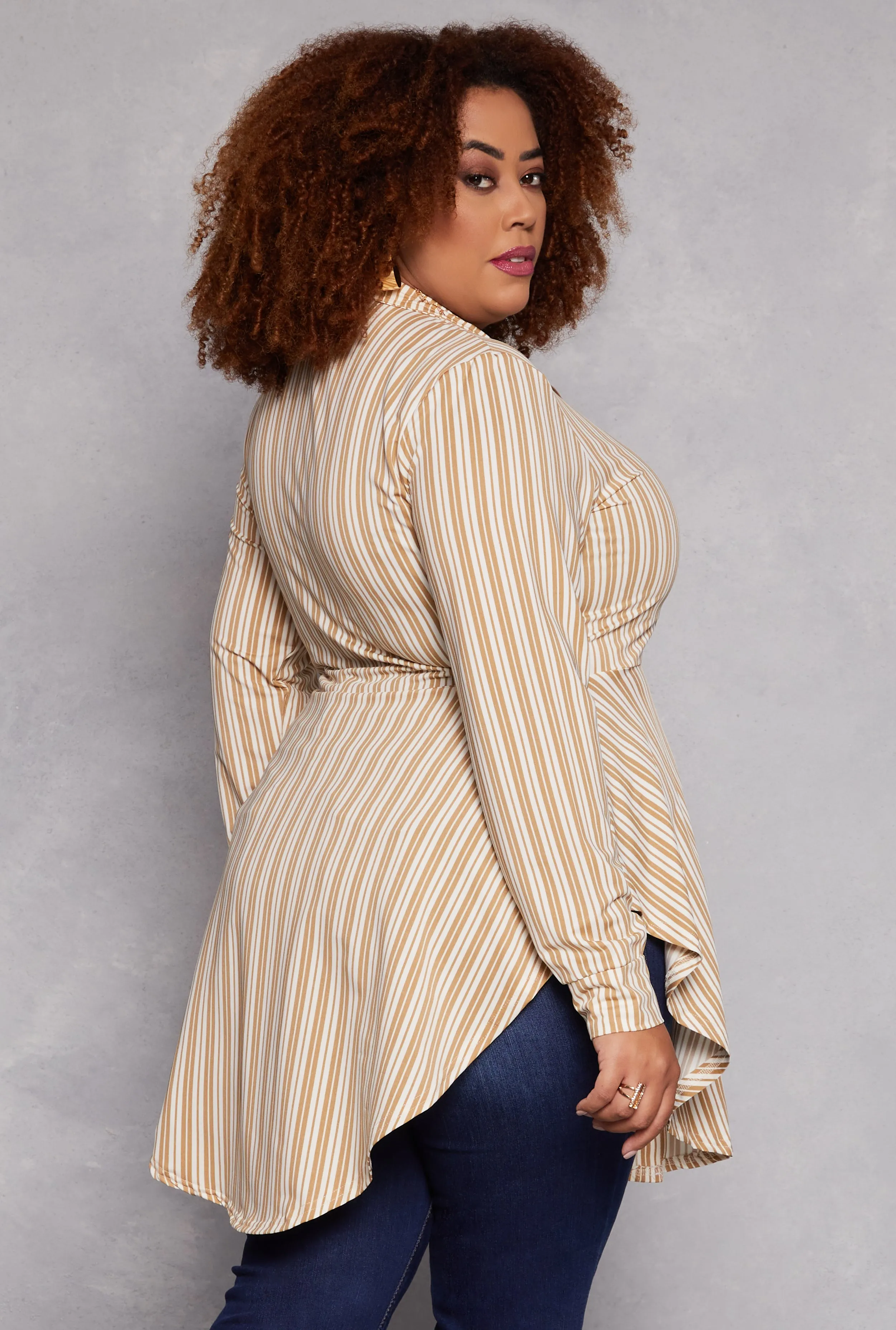 Plus Size Striped Button Front Hanky Hem Shirt sold by Rainbow product image thumbnail 3