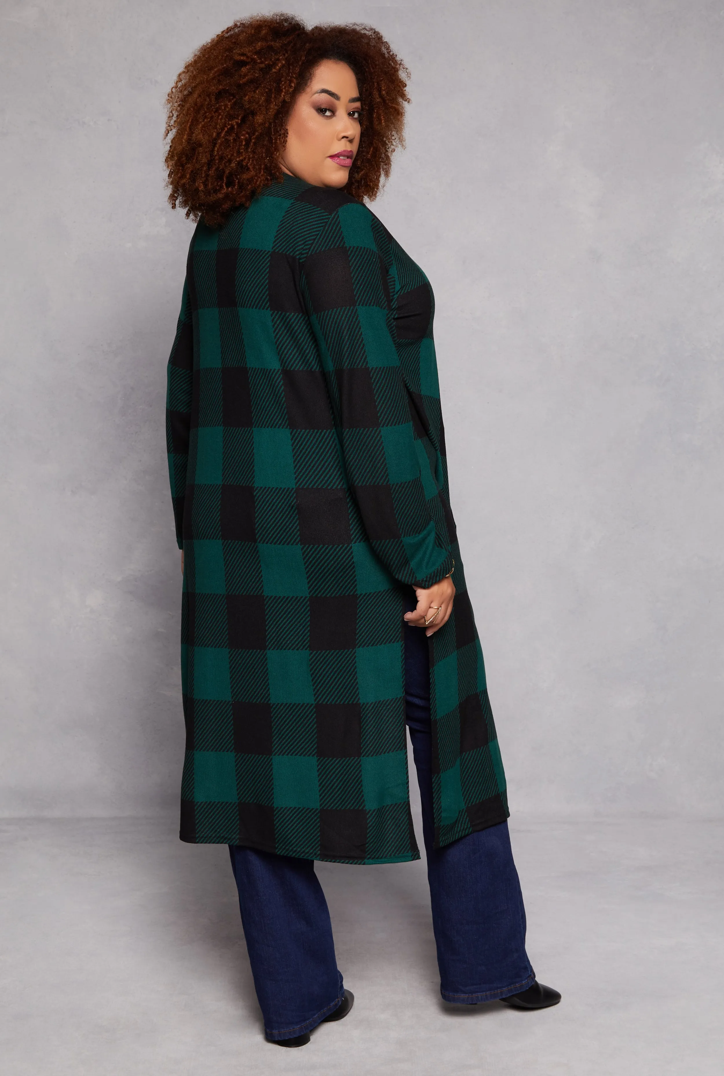 Plus Size Plaid Open Front Duster sold by Rainbow product image thumbnail 3