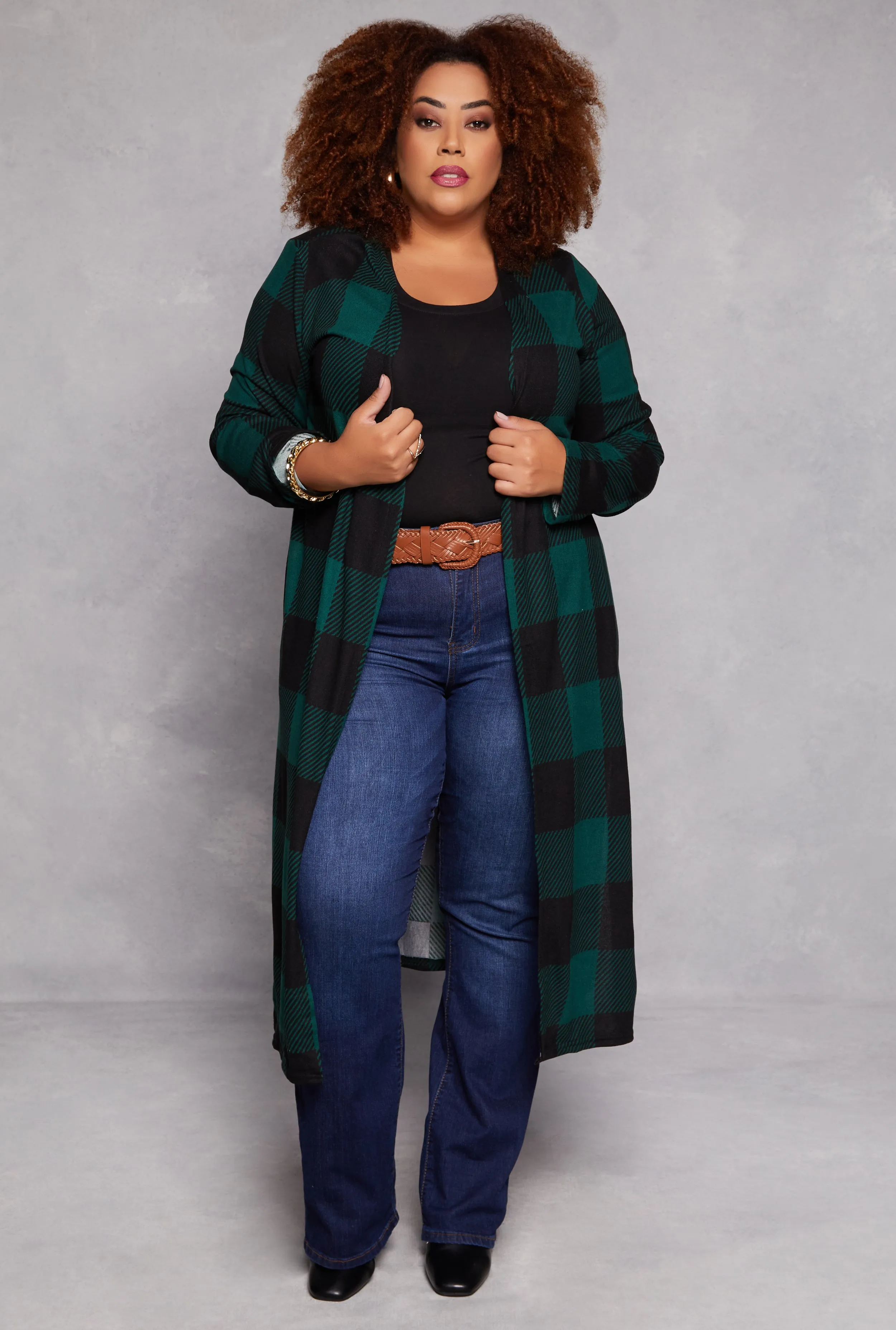 Plus Size Plaid Open Front Duster sold by Rainbow product image thumbnail 2