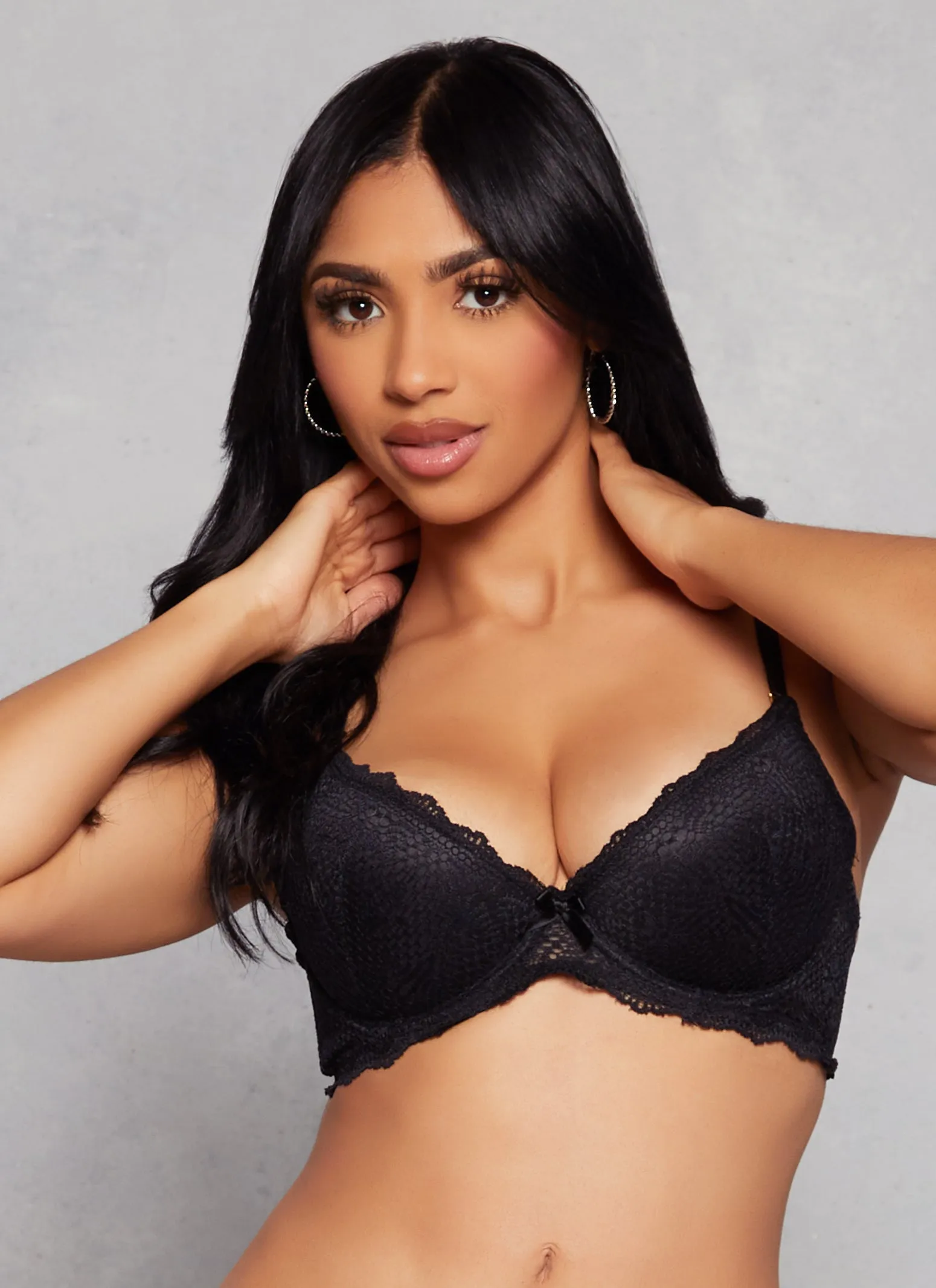 Patterned Lace Scalloped Convertible Plunge Bra sold by Rainbow