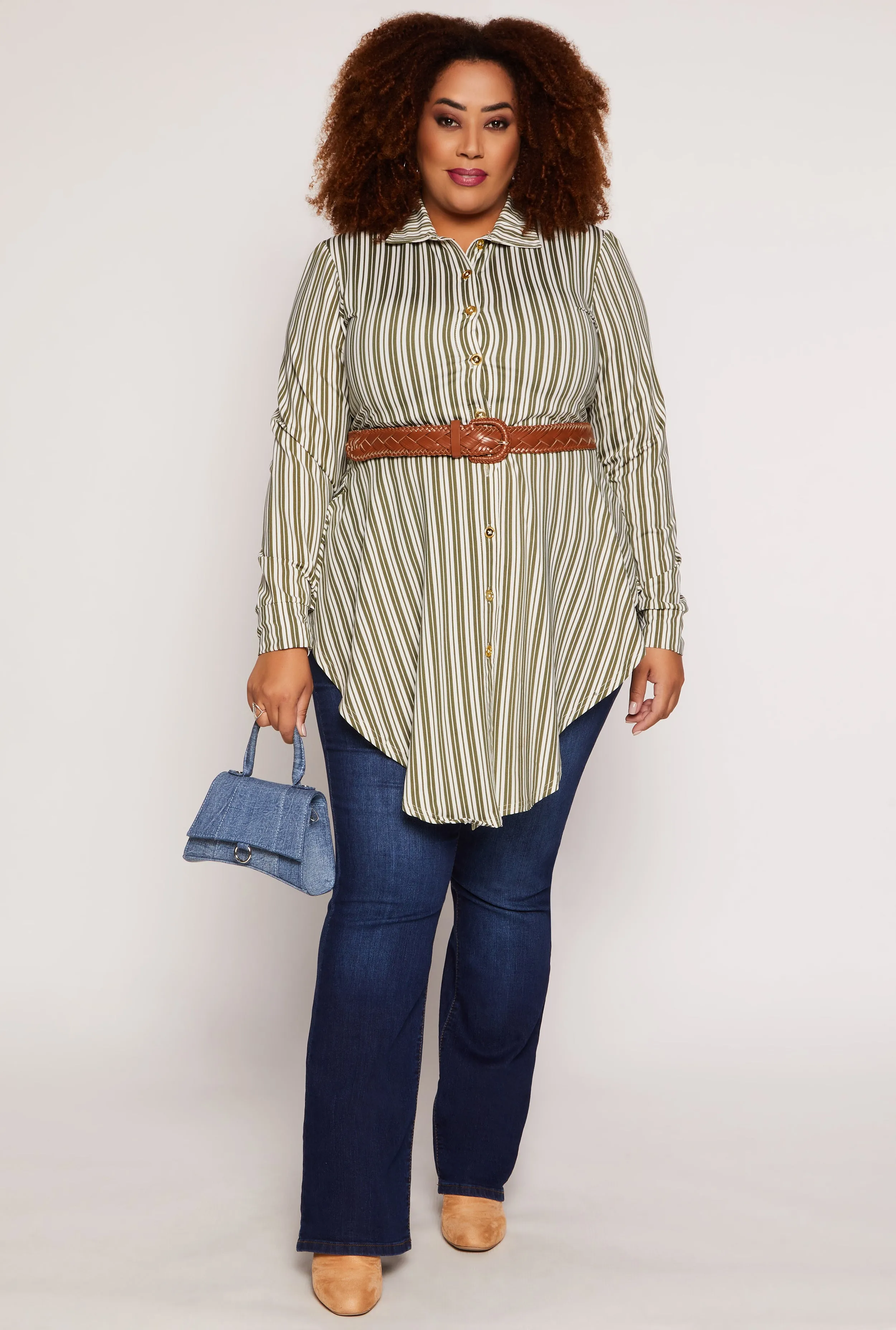Plus Size Striped Button Front Hanky Hem Shirt sold by Rainbow product image thumbnail 2
