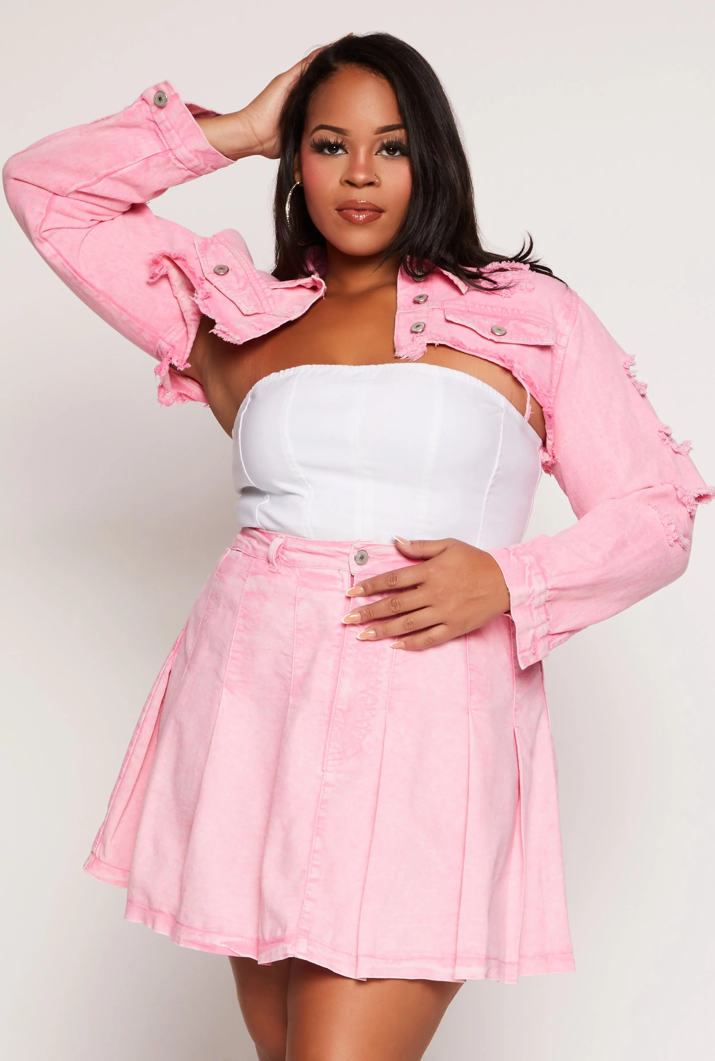 Plus Size Distressed Denim Bolero Jacket sold by Rainbow