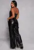 Faux Leather Strapless Cargo Jumpsuit sold by Rainbow