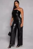 Faux Leather Strapless Cargo Jumpsuit sold by Rainbow