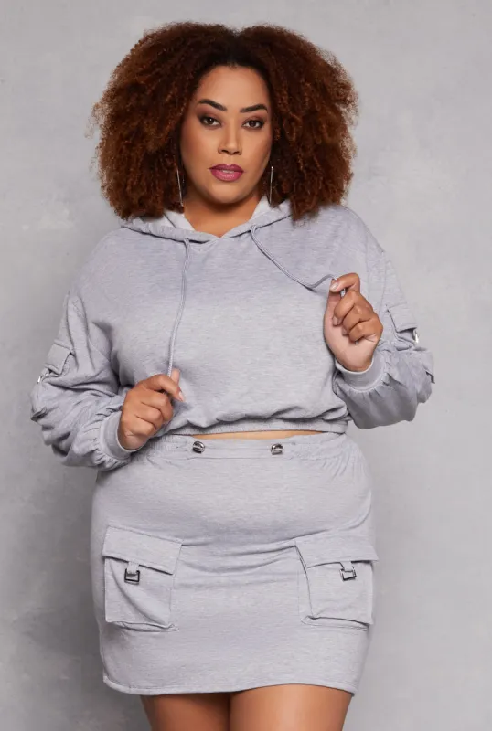 Plus Size Almost Famous Cargo Pocket Sleeve Cropped Hoodie sold by Rainbow