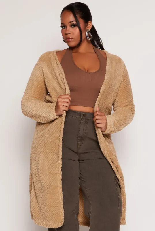 Plus Size Quilted Plush Long Cardigan sold by Rainbow