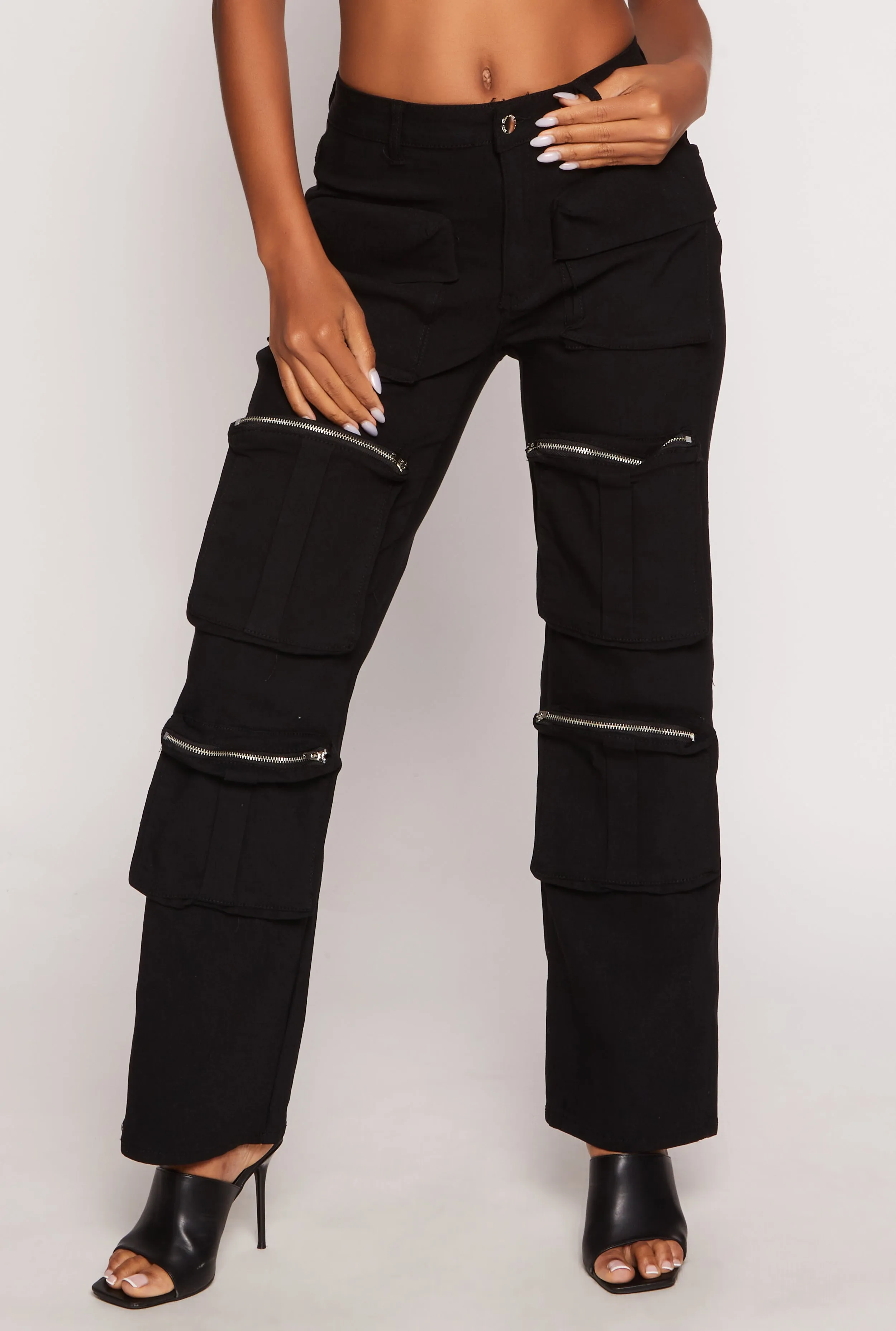 Stretch High Waisted Wide Leg Cargo Pants sold by Rainbow product image thumbnail 3