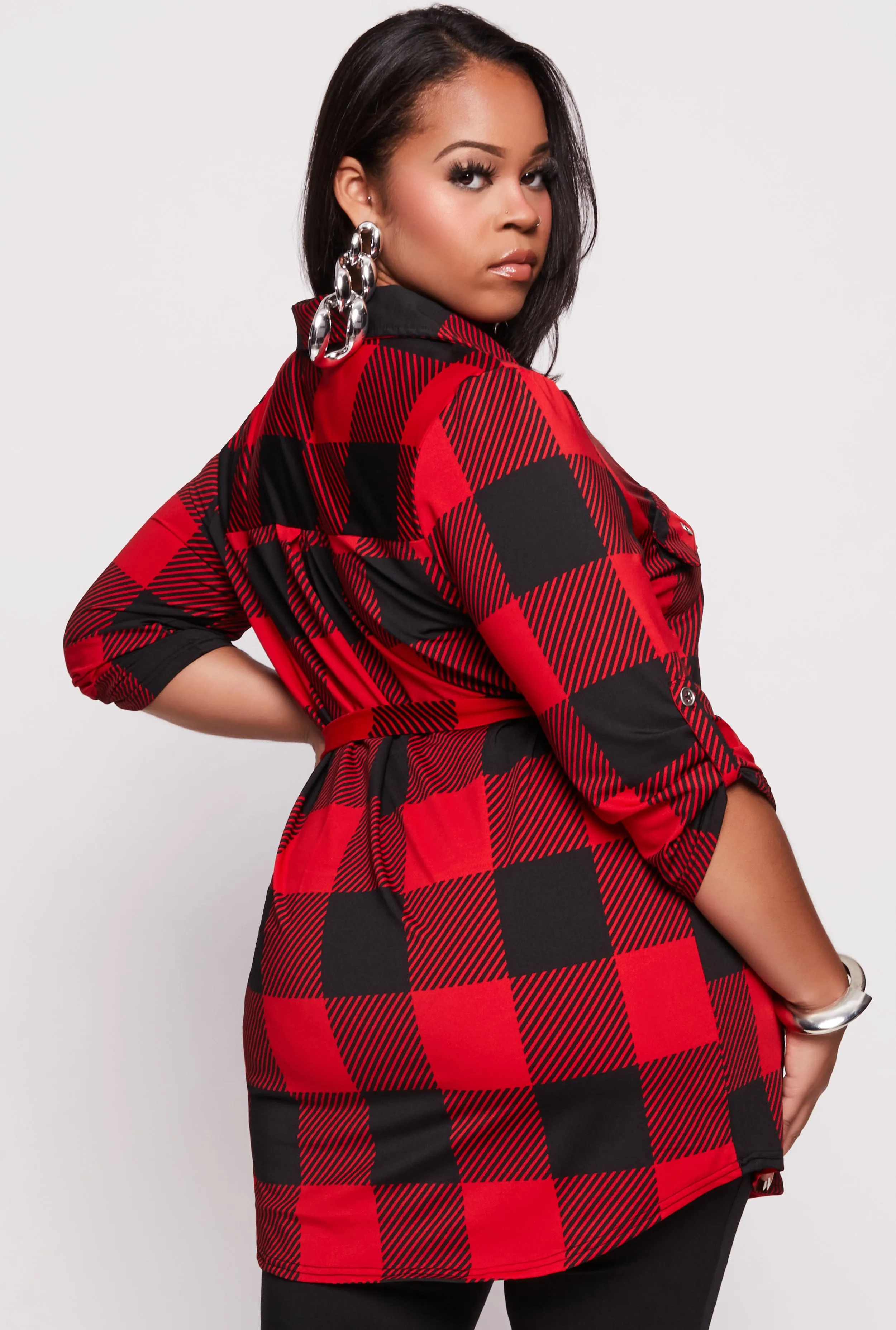 Plus Size Buffalo Plaid Half Zip Tunic Top sold by Rainbow product image thumbnail 3