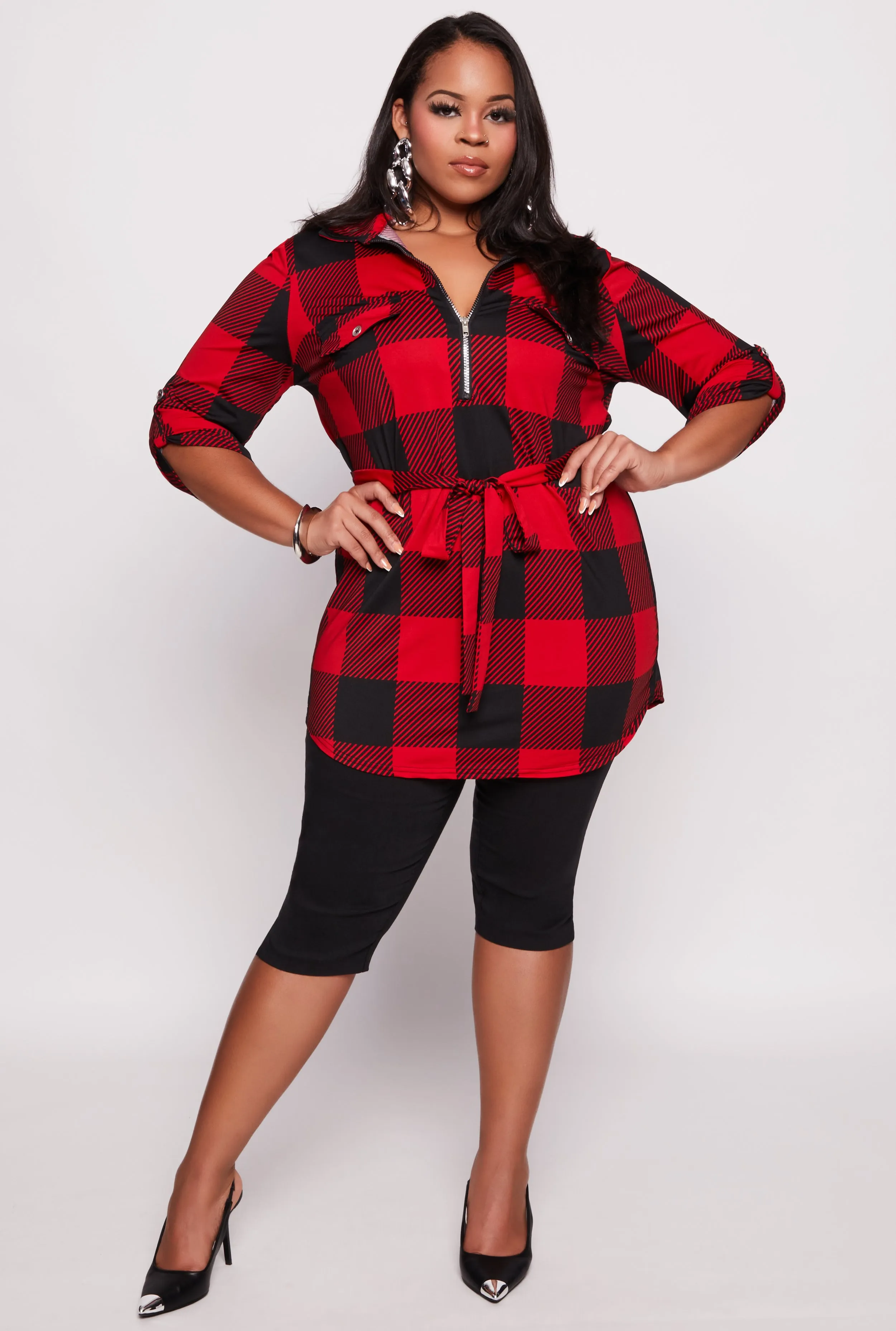 Plus Size Buffalo Plaid Half Zip Tunic Top sold by Rainbow product image thumbnail 2