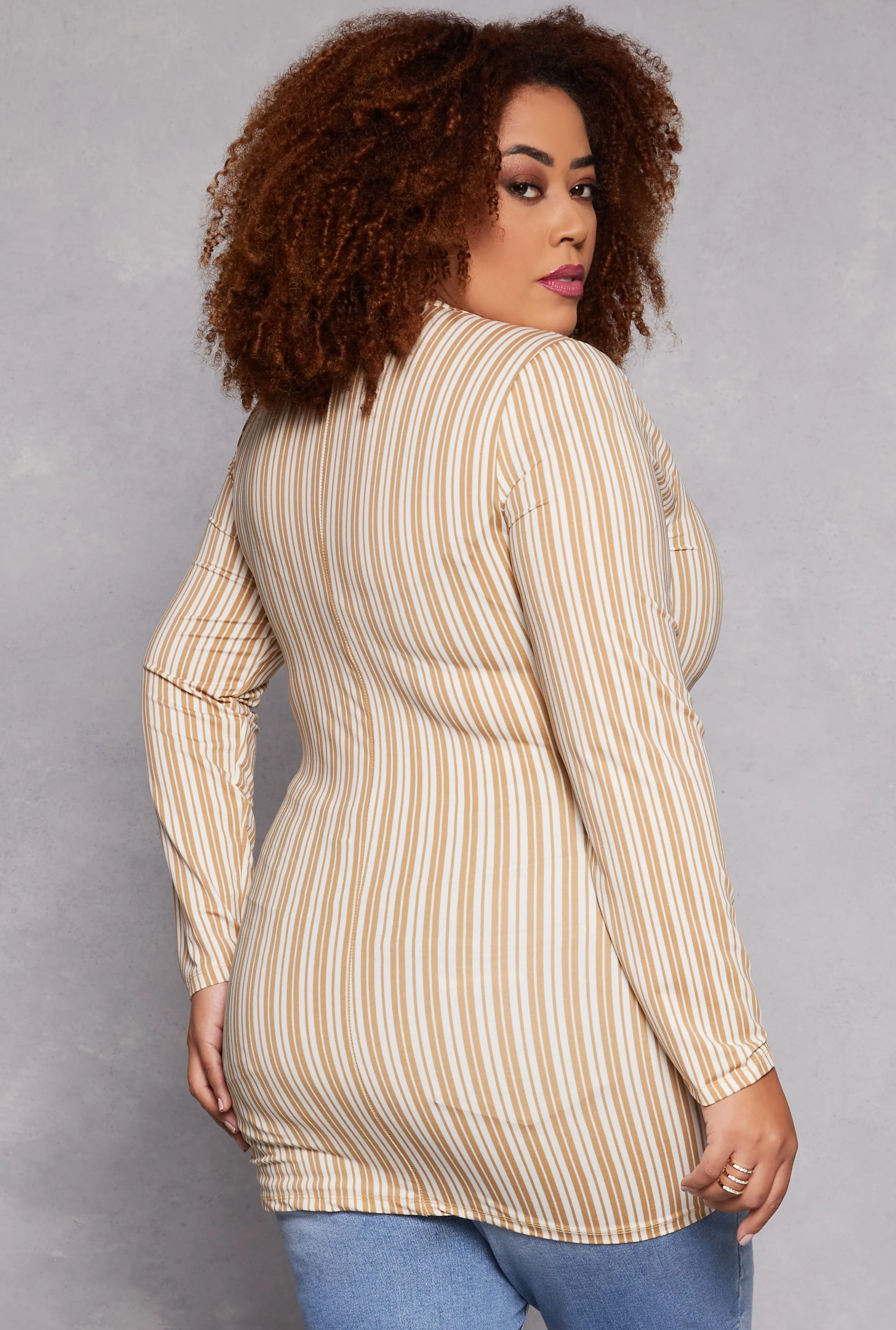 Plus Size Striped Snap Button Notch Neck Top sold by Rainbow product image thumbnail 3