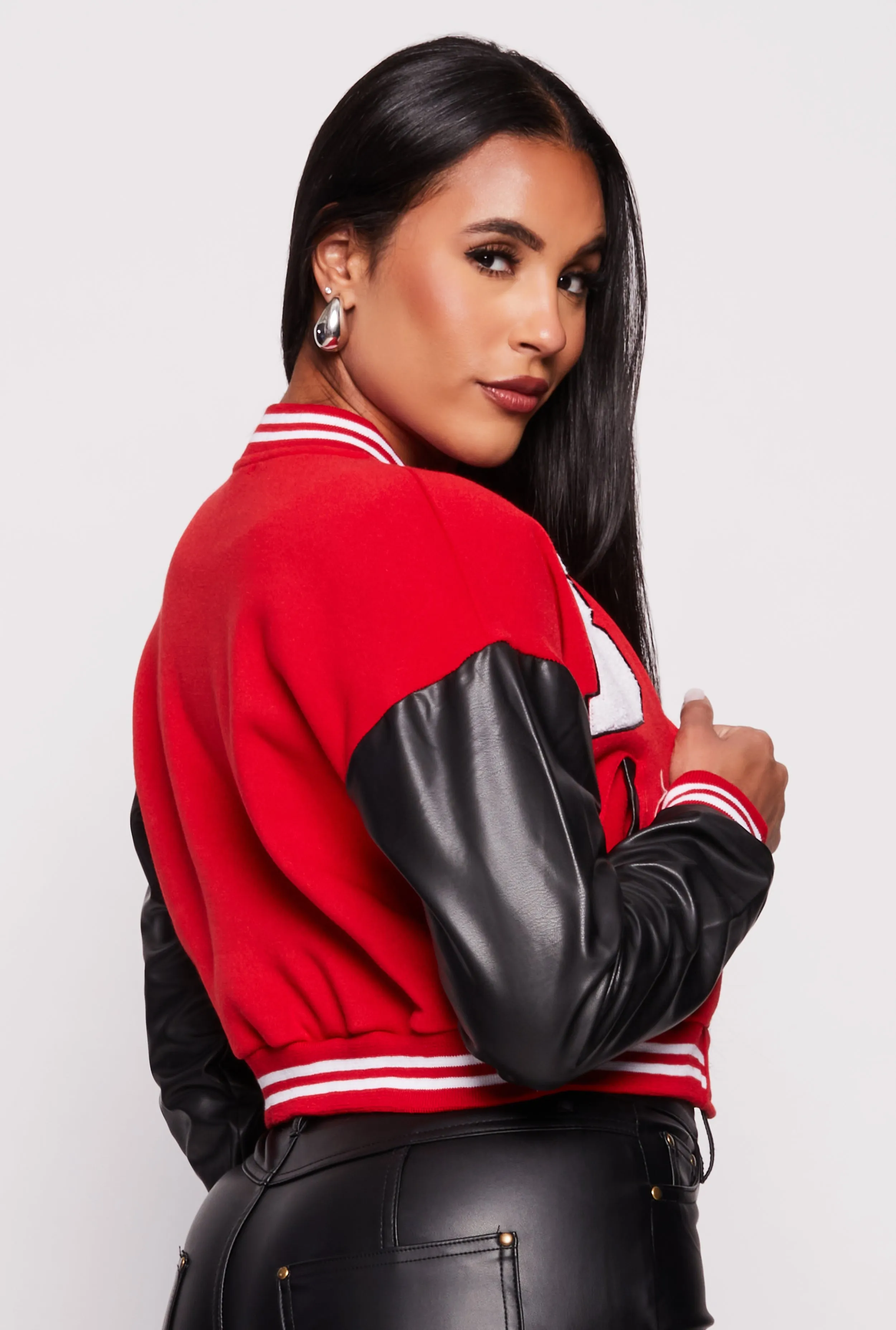 B Initial Chenille Patch Cropped Varsity Jacket sold by Rainbow product image thumbnail 3