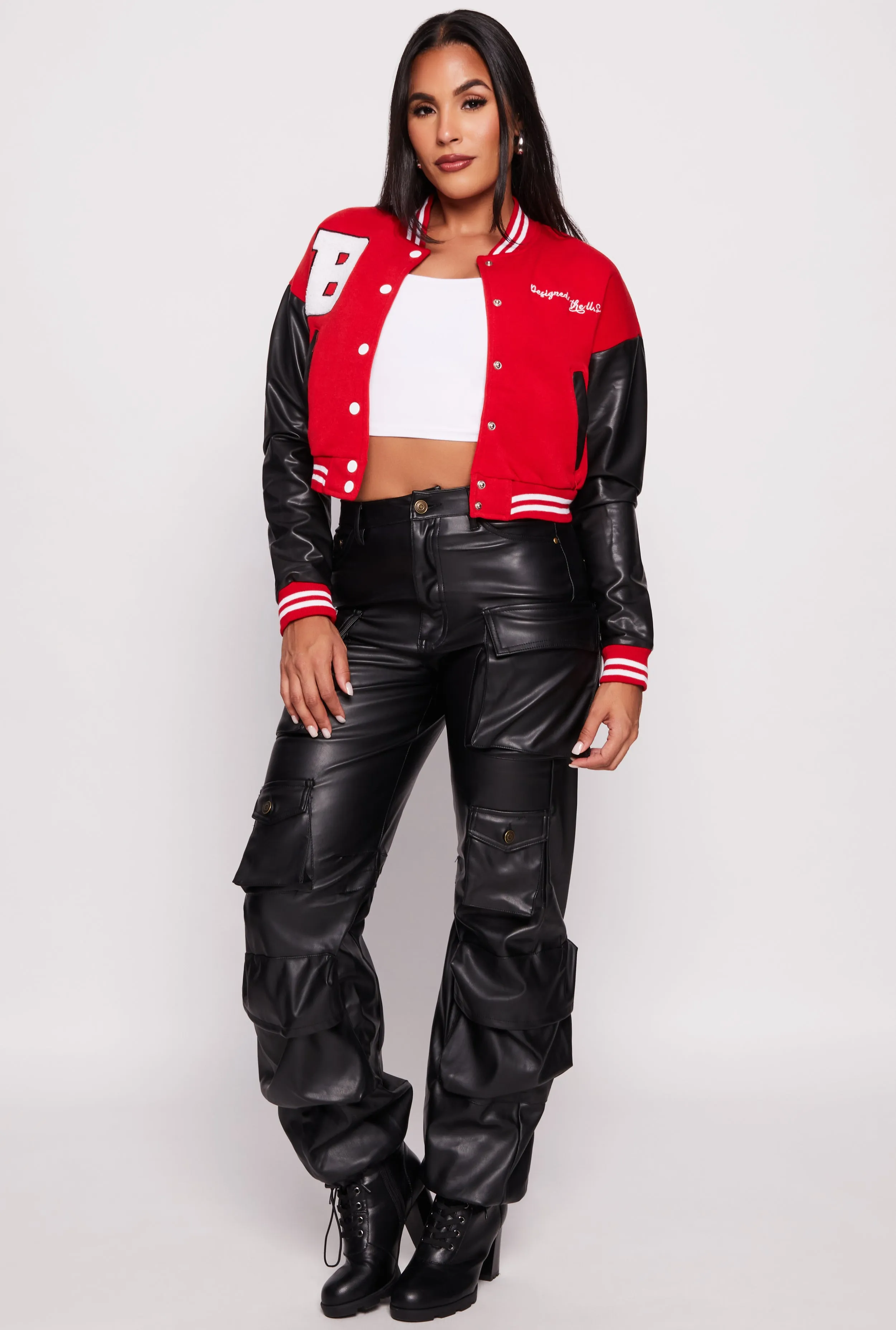 B Initial Chenille Patch Cropped Varsity Jacket sold by Rainbow product image thumbnail 2