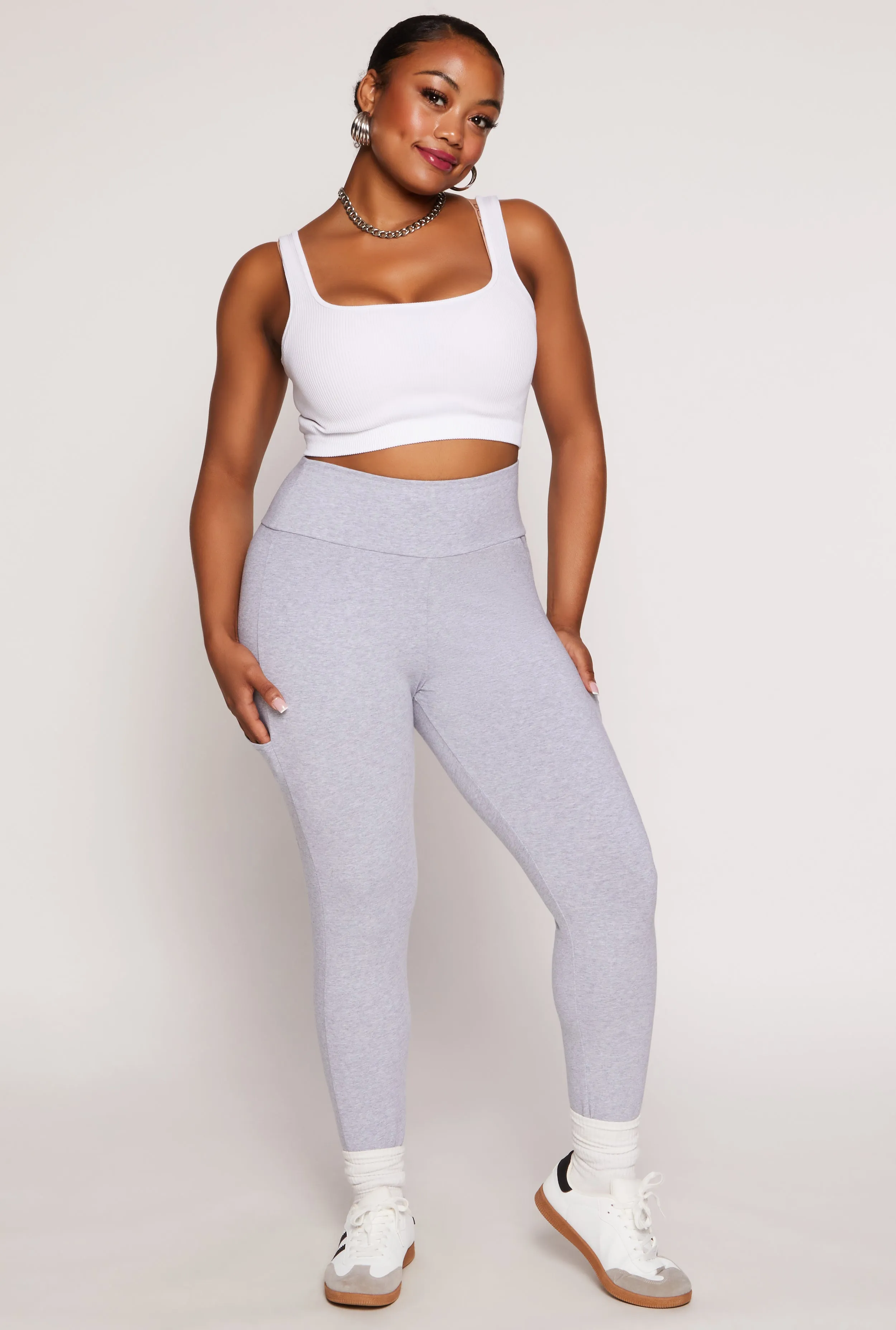 Plus Size Solid High Waist Cell Phone Pocket Leggings sold by Rainbow