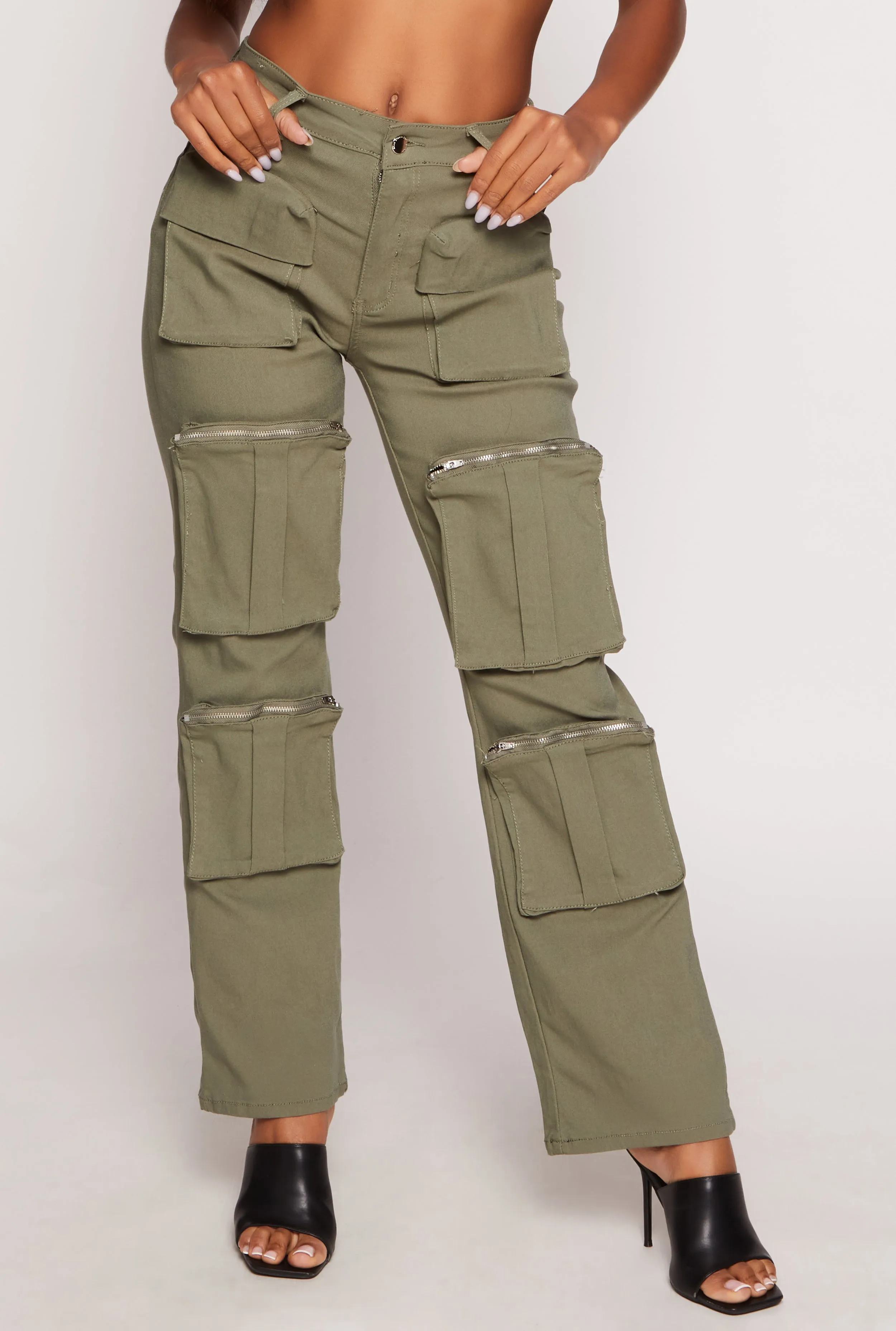 Stretch High Waisted Wide Leg Cargo Pants sold by Rainbow product image thumbnail 2