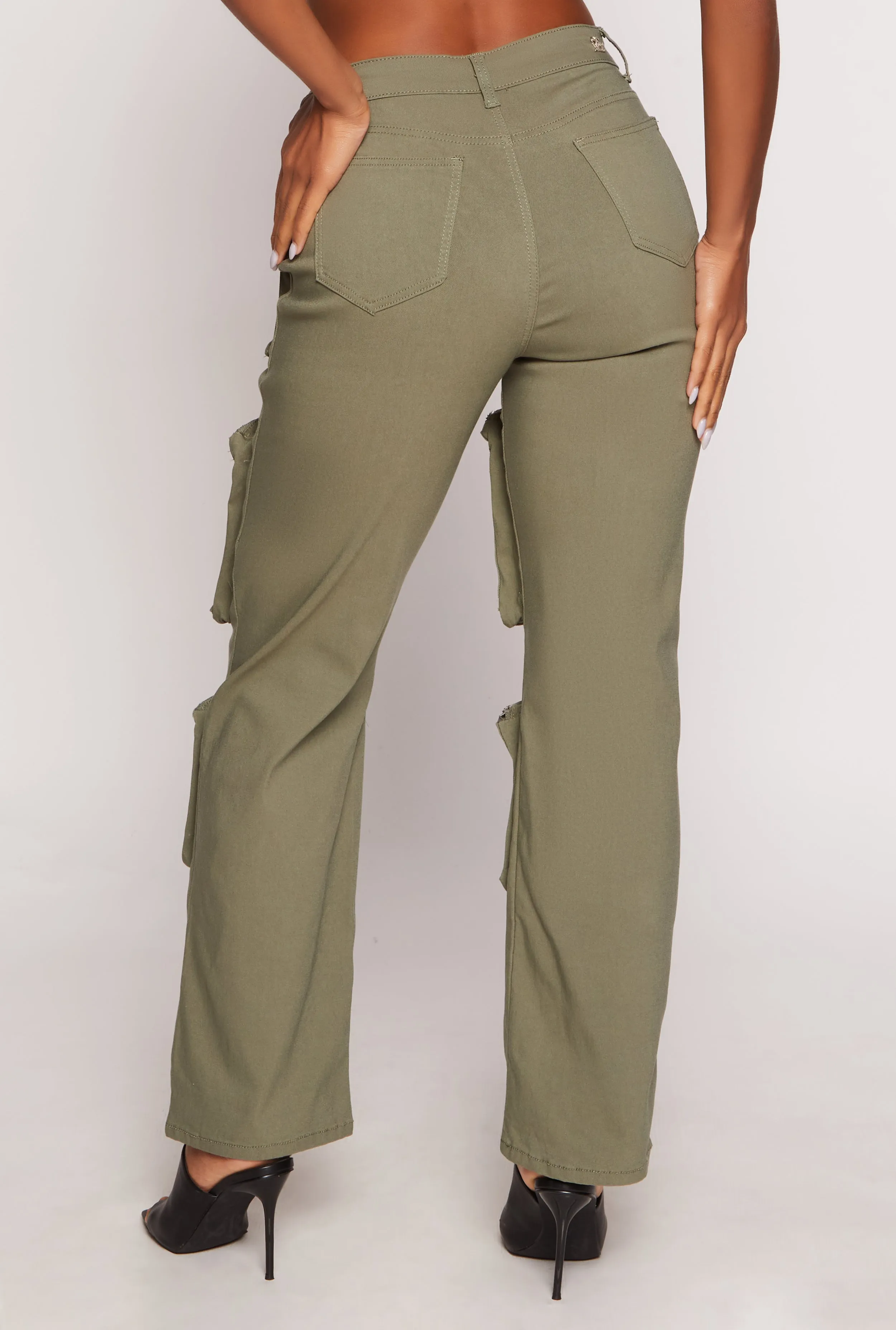 Stretch High Waisted Wide Leg Cargo Pants sold by Rainbow product image thumbnail 3