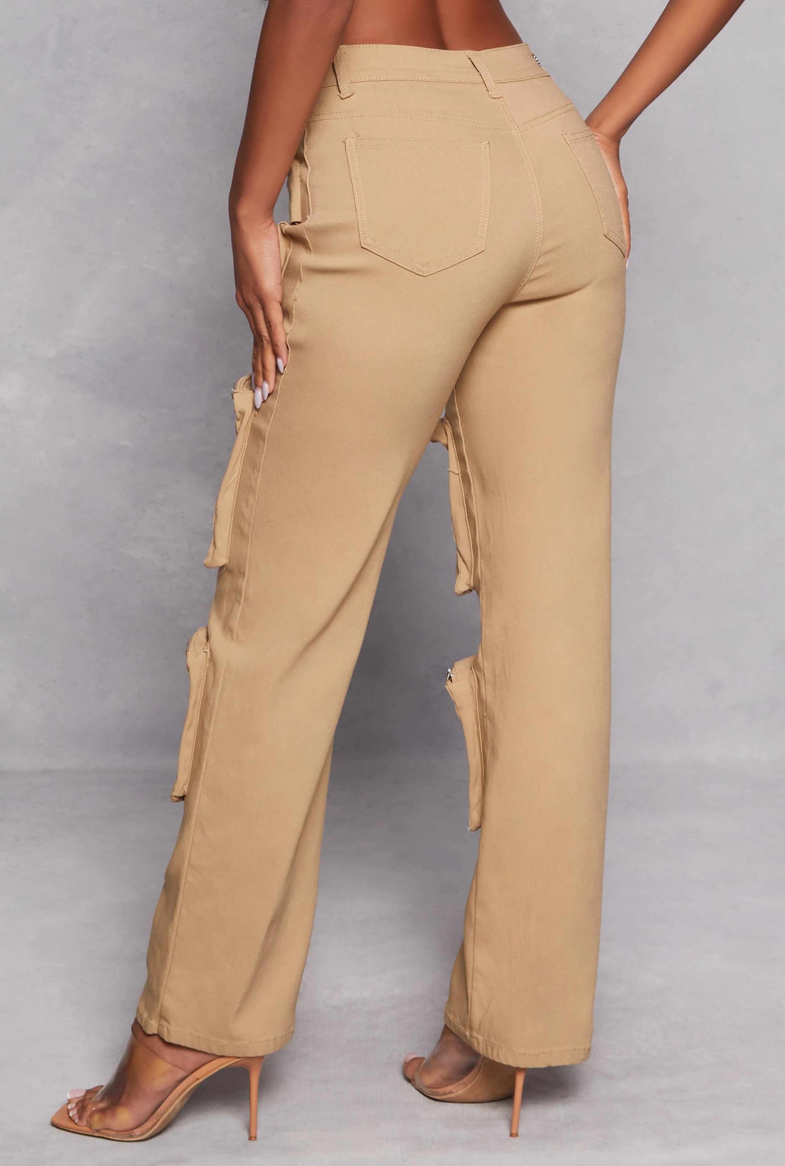 Stretch High Waisted Wide Leg Cargo Pants sold by Rainbow product image thumbnail 3
