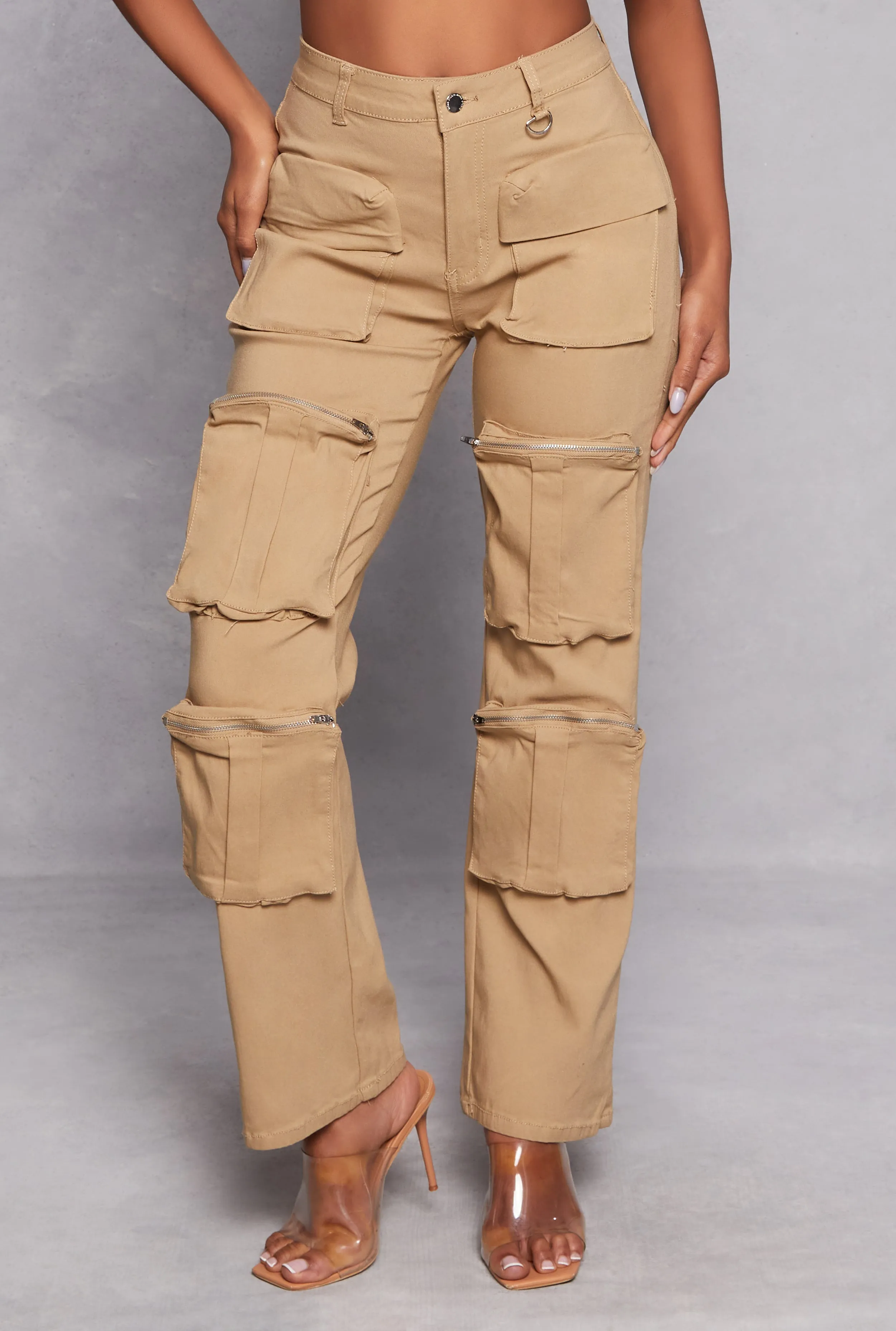 Stretch High Waisted Wide Leg Cargo Pants sold by Rainbow product image thumbnail 2