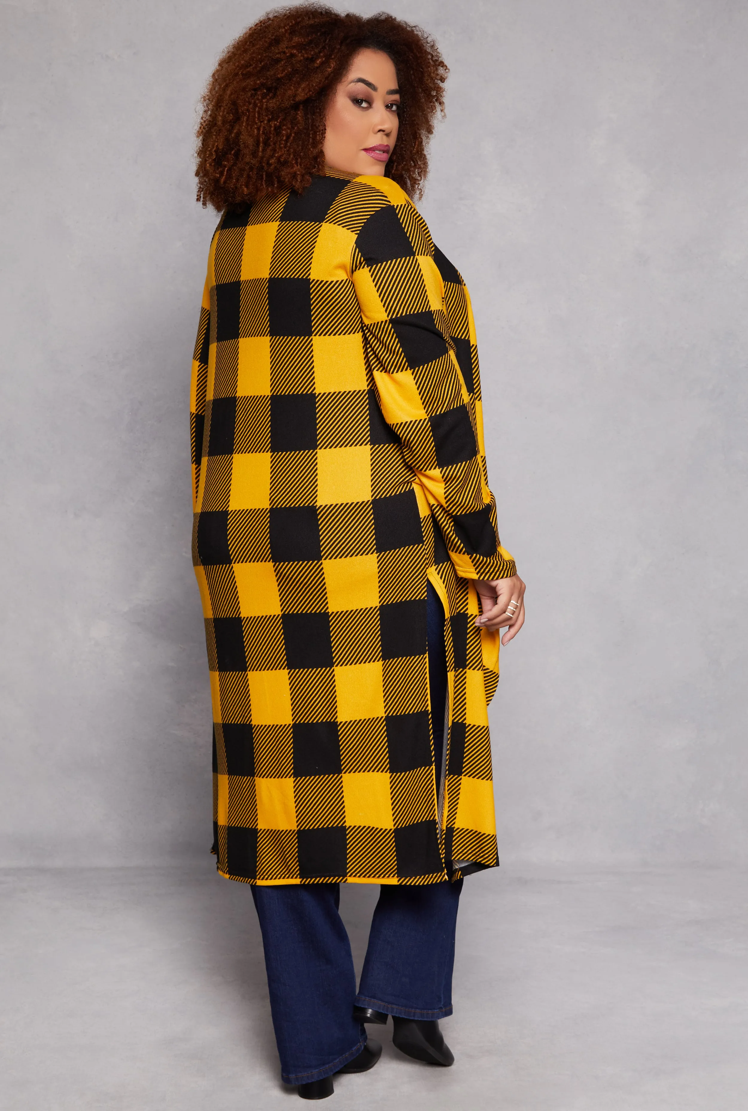 Plus Size Plaid Open Front Duster sold by Rainbow product image thumbnail 3