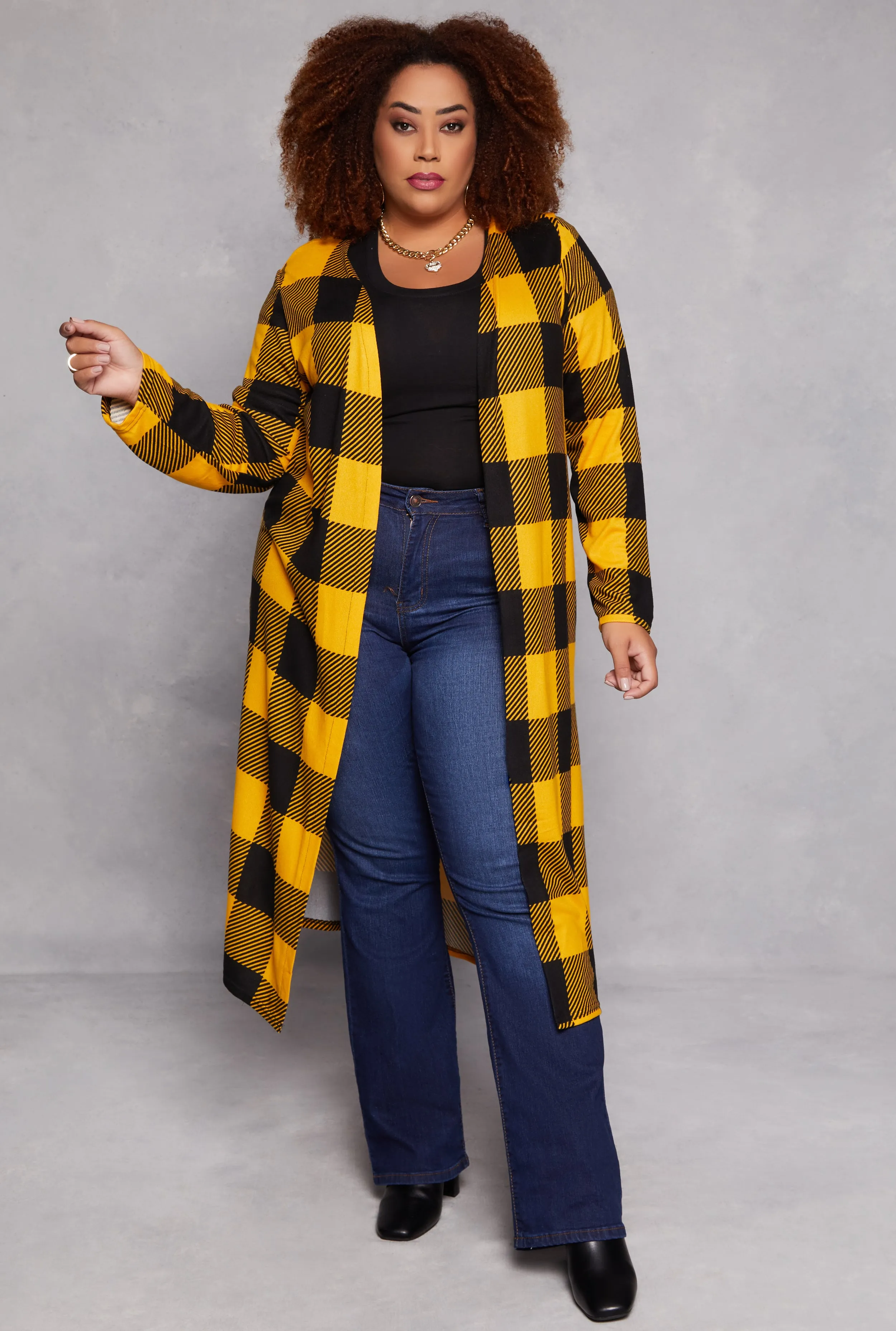 Plus Size Plaid Open Front Duster sold by Rainbow product image thumbnail 2