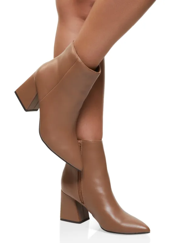Pointed Toe Mid Block Heel Booties sold by Rainbow