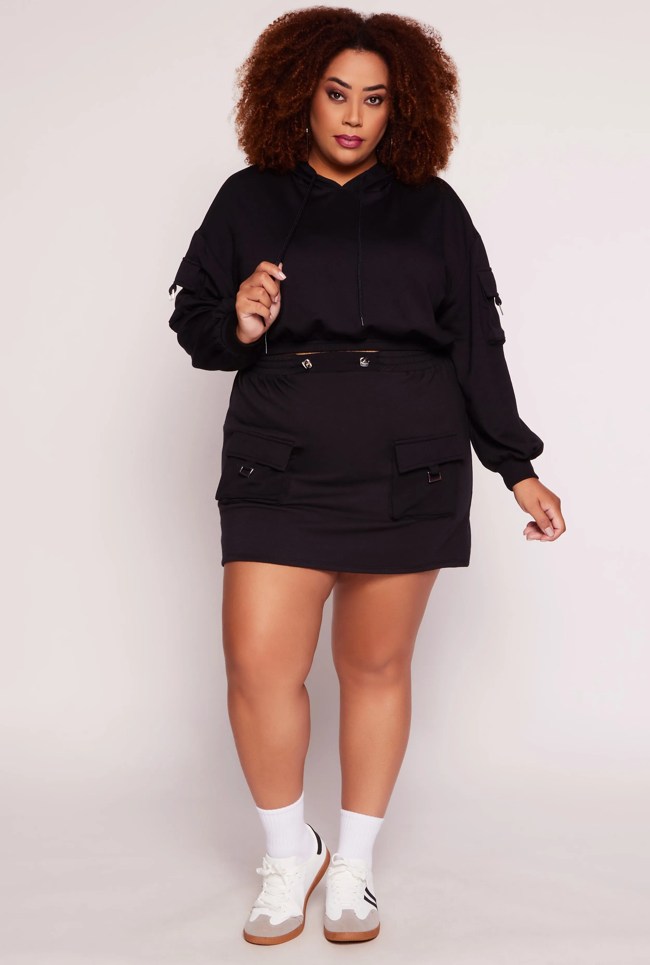Plus Size Almost Famous Cargo Pocket Sleeve Cropped Hoodie sold by Rainbow product image thumbnail 2