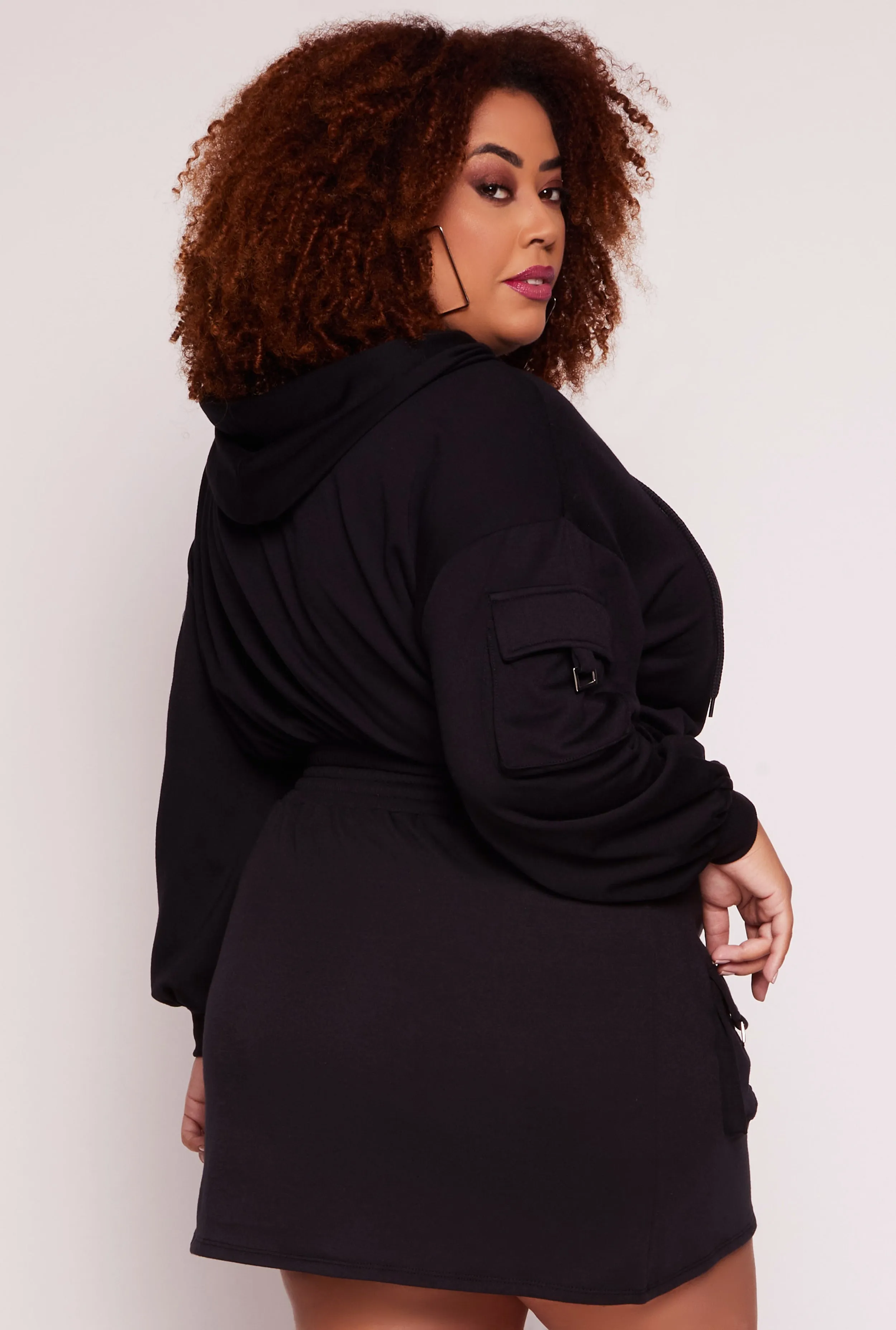 Plus Size Almost Famous Cargo Pocket Sleeve Cropped Hoodie sold by Rainbow product image thumbnail 3