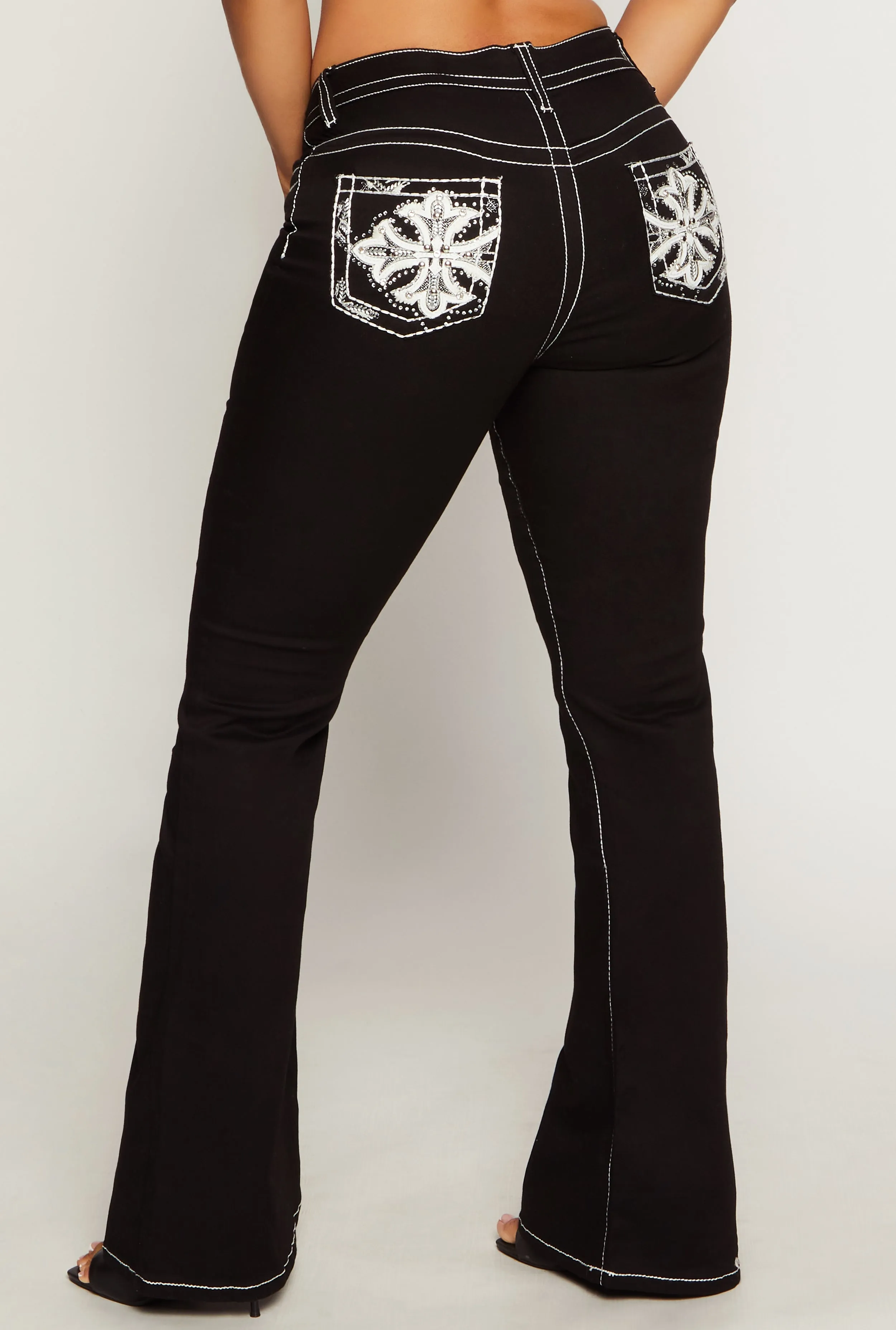 VIP Rhinestone Embroidered Pocket Flare Jeans sold by Rainbow product image thumbnail 3