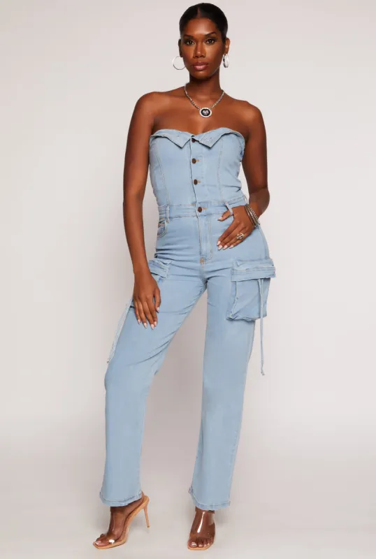 Daisy Denim Cargo Strapless Jumpsuit sold by Rainbow