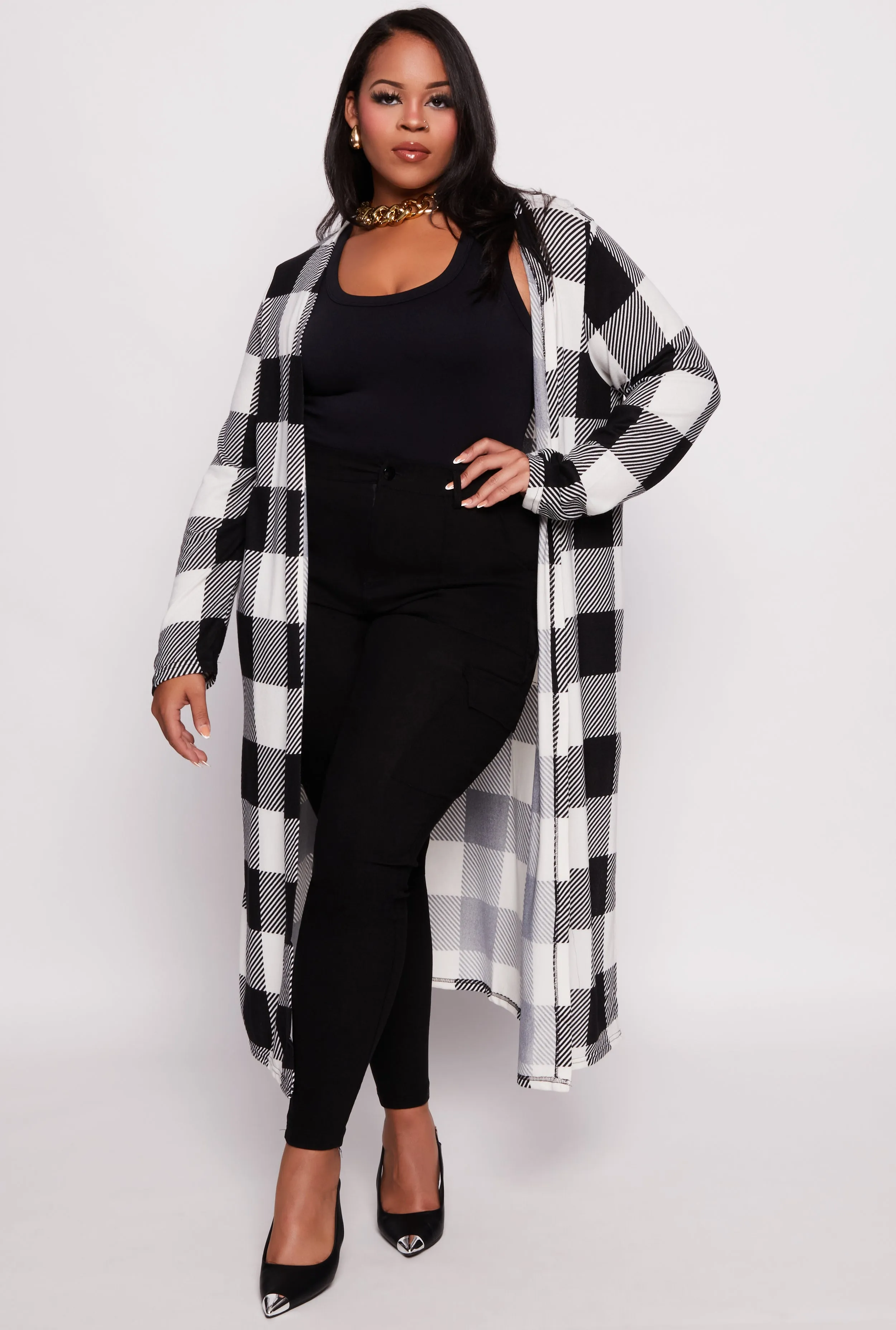Plus Size Plaid Open Front Duster sold by Rainbow product image thumbnail 2