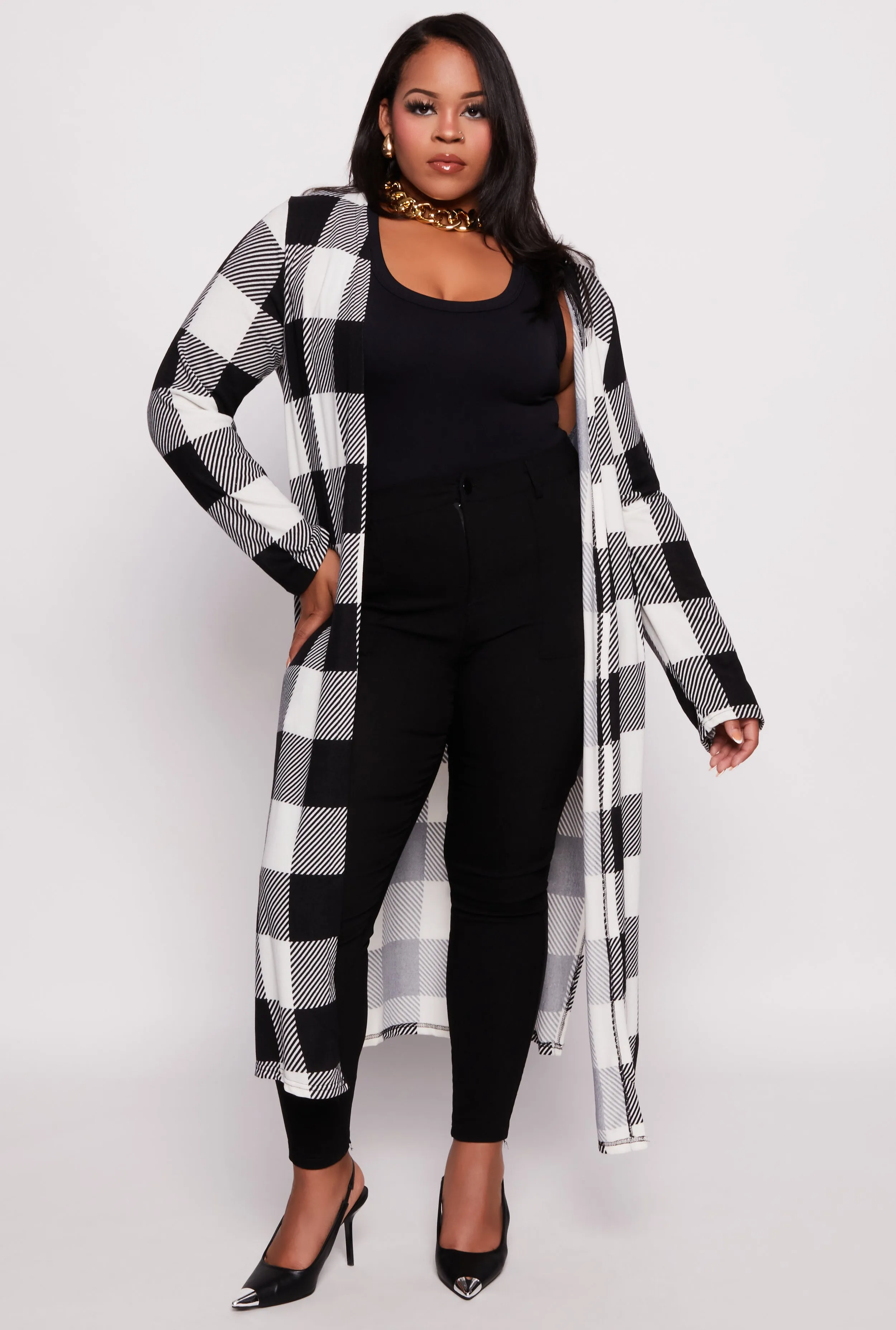 Plus Size Plaid Open Front Duster sold by Rainbow