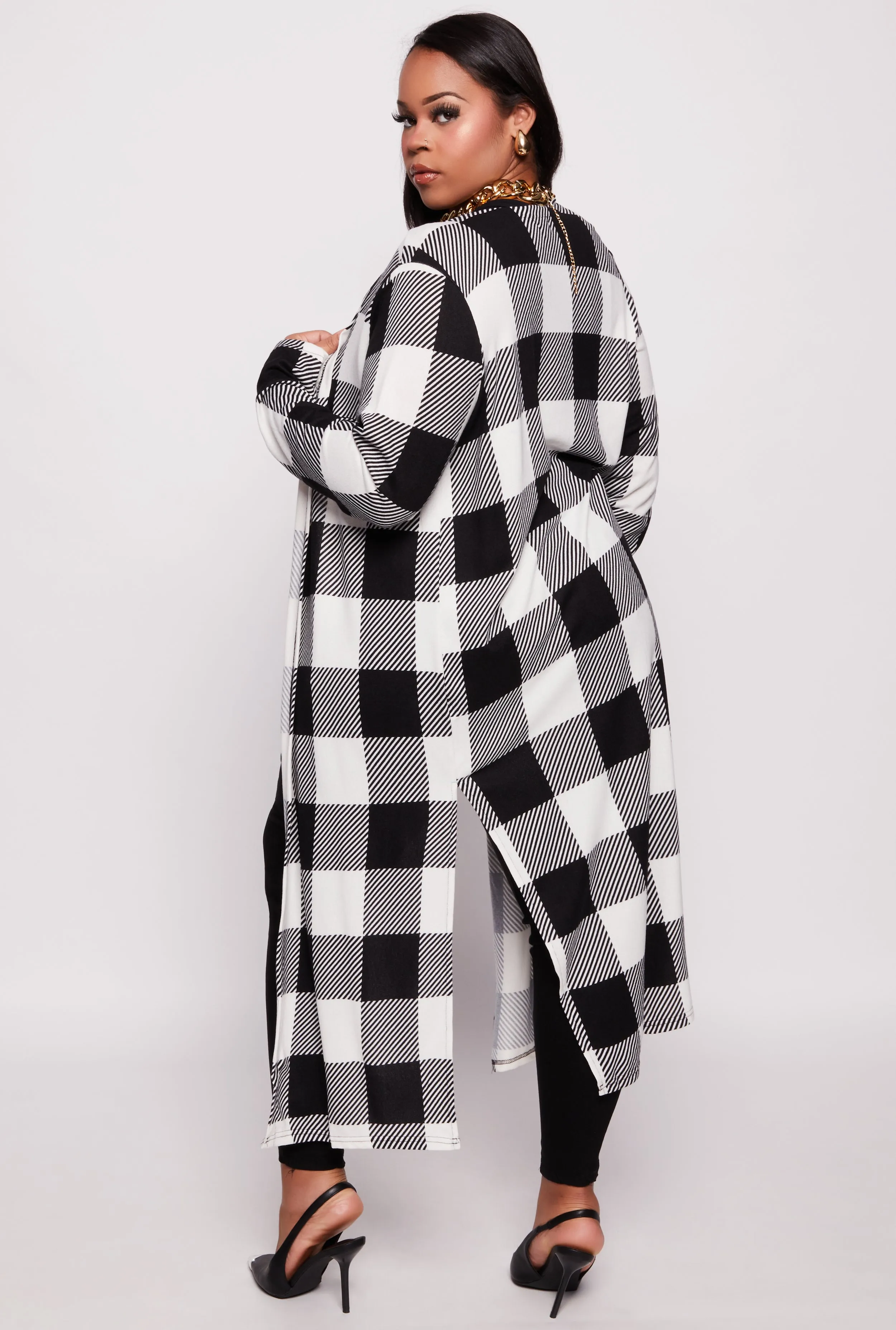 Plus Size Plaid Open Front Duster sold by Rainbow product image thumbnail 3