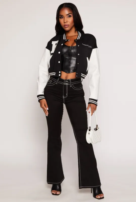 B Initial Chenille Patch Cropped Varsity Jacket sold by Rainbow