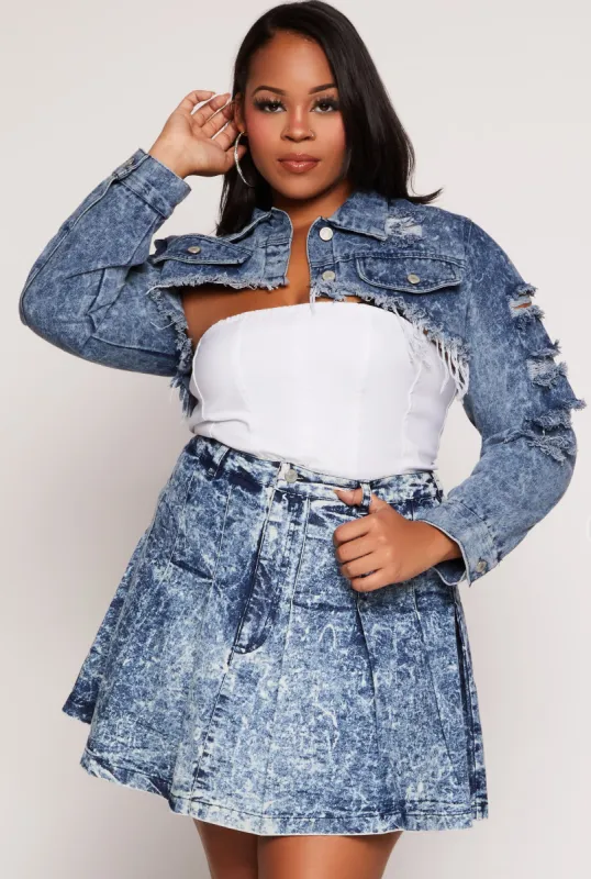 Plus Size Distressed Denim Bolero Jacket sold by Rainbow