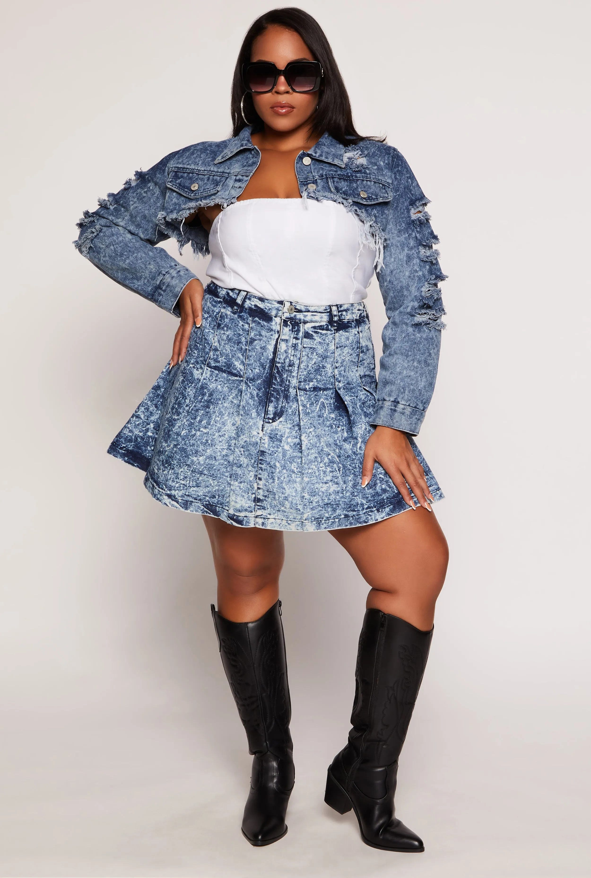 Plus Size Distressed Denim Bolero Jacket sold by Rainbow product image thumbnail 2