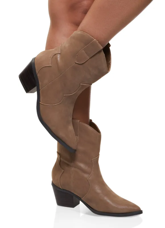 Pointed Toe Mid Heel Cowboy Boots sold by Rainbow