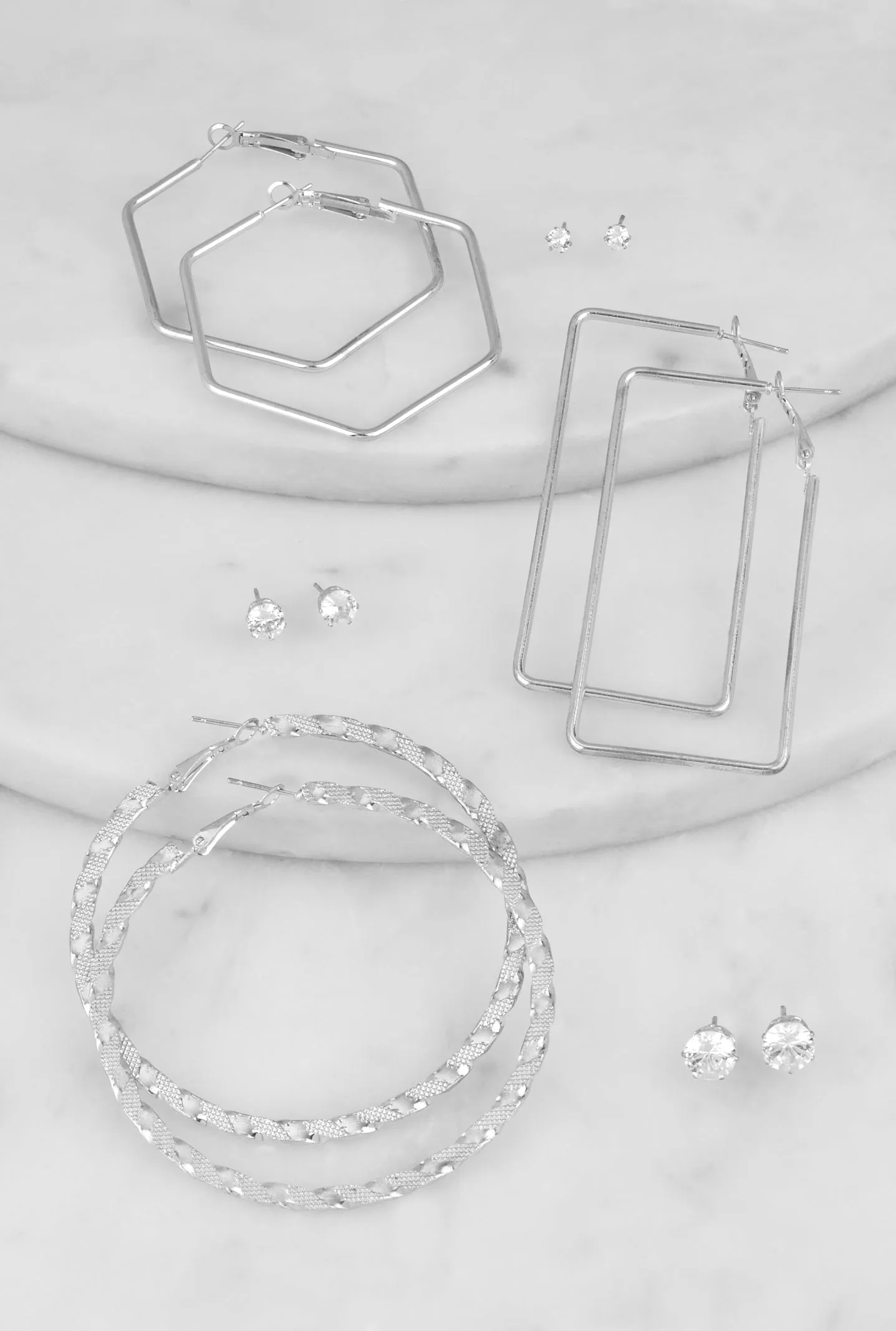 Geometric Hoop and Stud Earrings Set sold by Rainbow