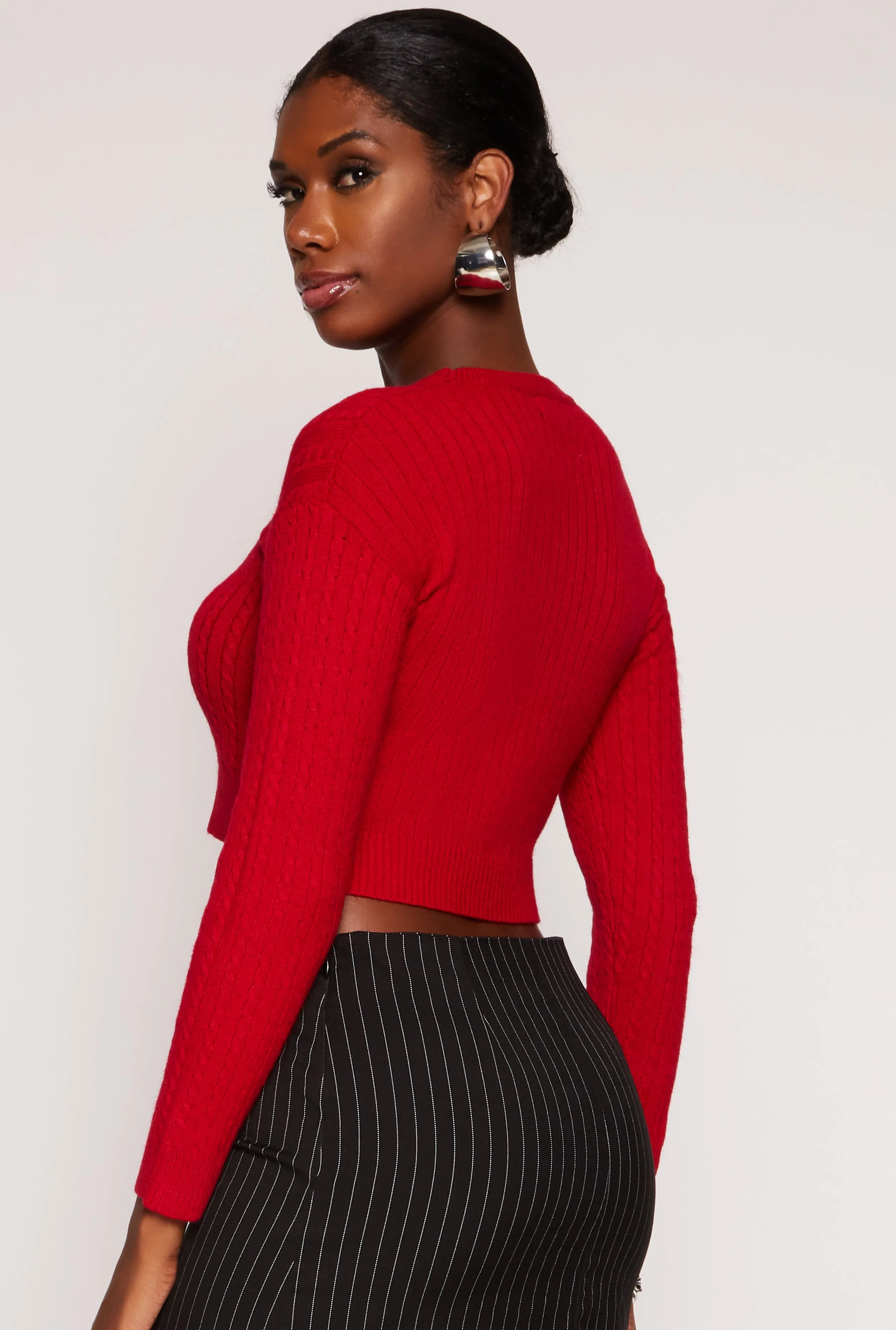 Cable Knit Crew Neck Cropped Sweater sold by Rainbow product image thumbnail 3