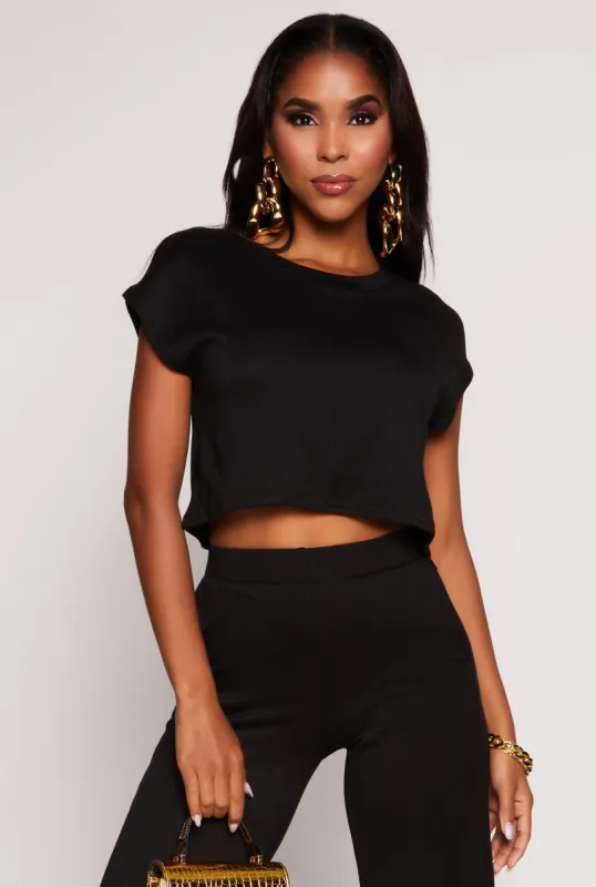 Brushed Knit Cap Sleeve Crop Top sold by Rainbow