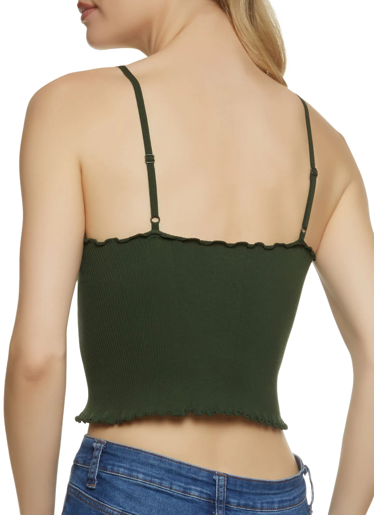 Ribbed Knit Lettuce Edge V Neck Seamless Cami sold by Rainbow product image thumbnail 2