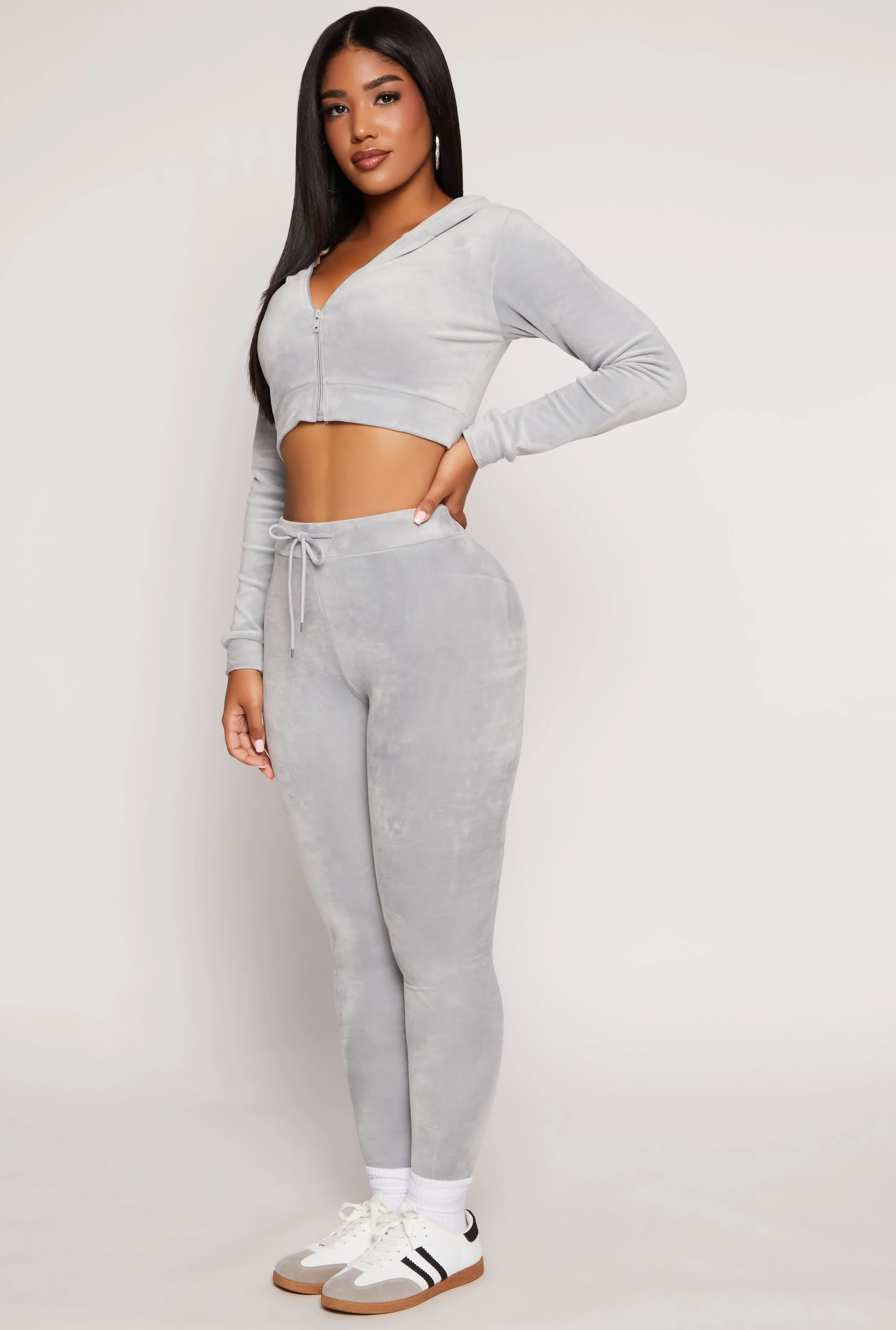 Velour Front Zip Cropped Hoodie sold by Rainbow product image thumbnail 2