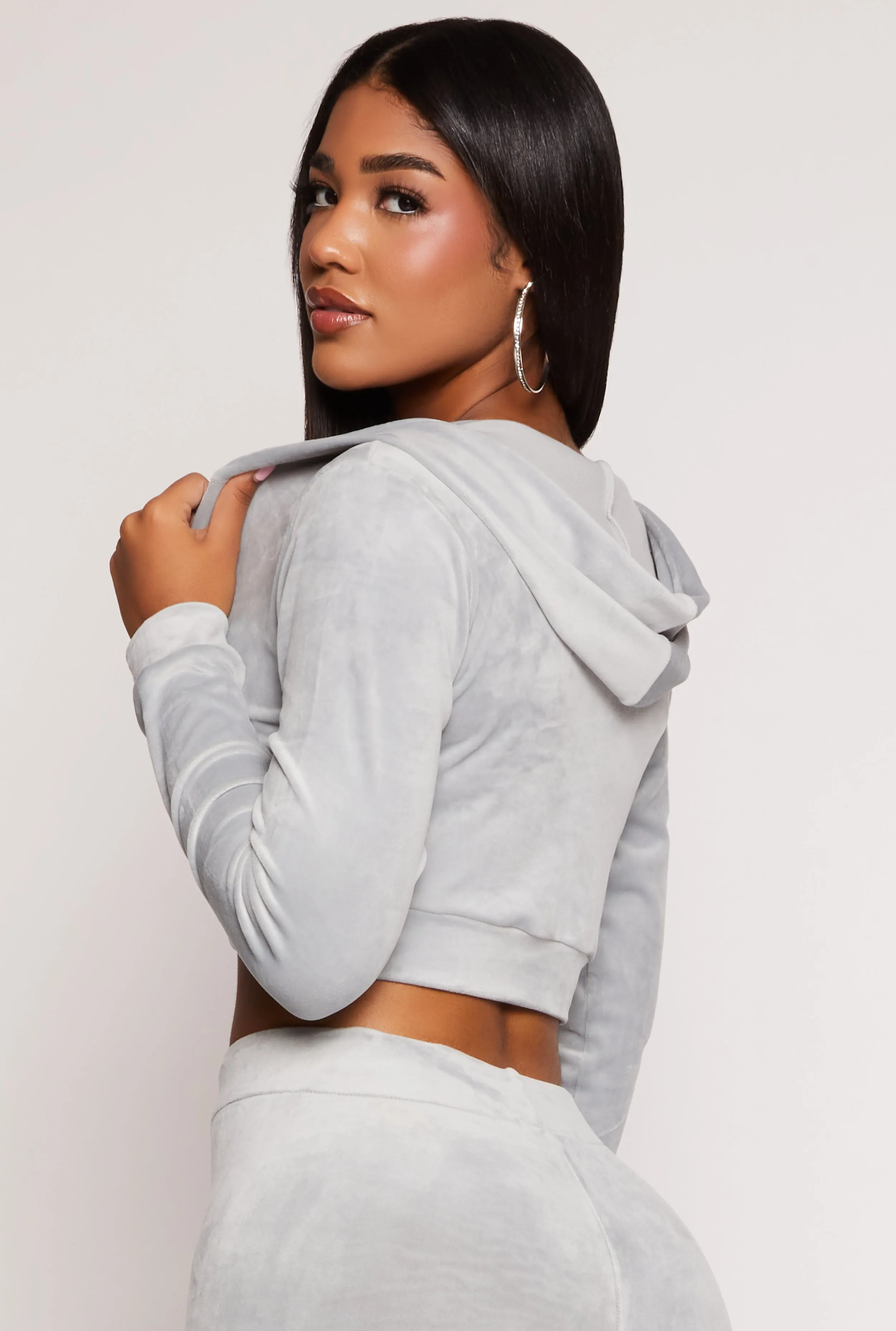 Velour Front Zip Cropped Hoodie sold by Rainbow product image thumbnail 3