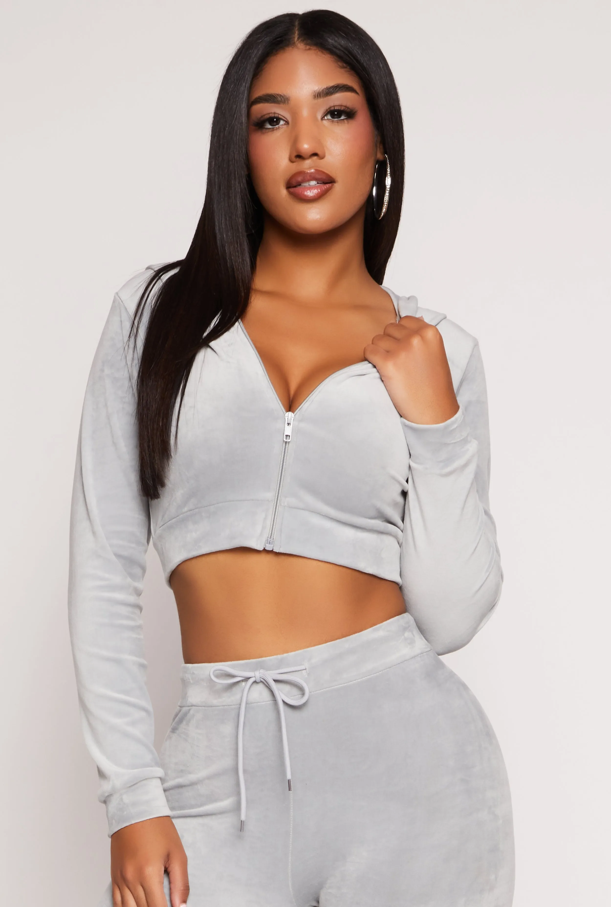 Velour Front Zip Cropped Hoodie sold by Rainbow