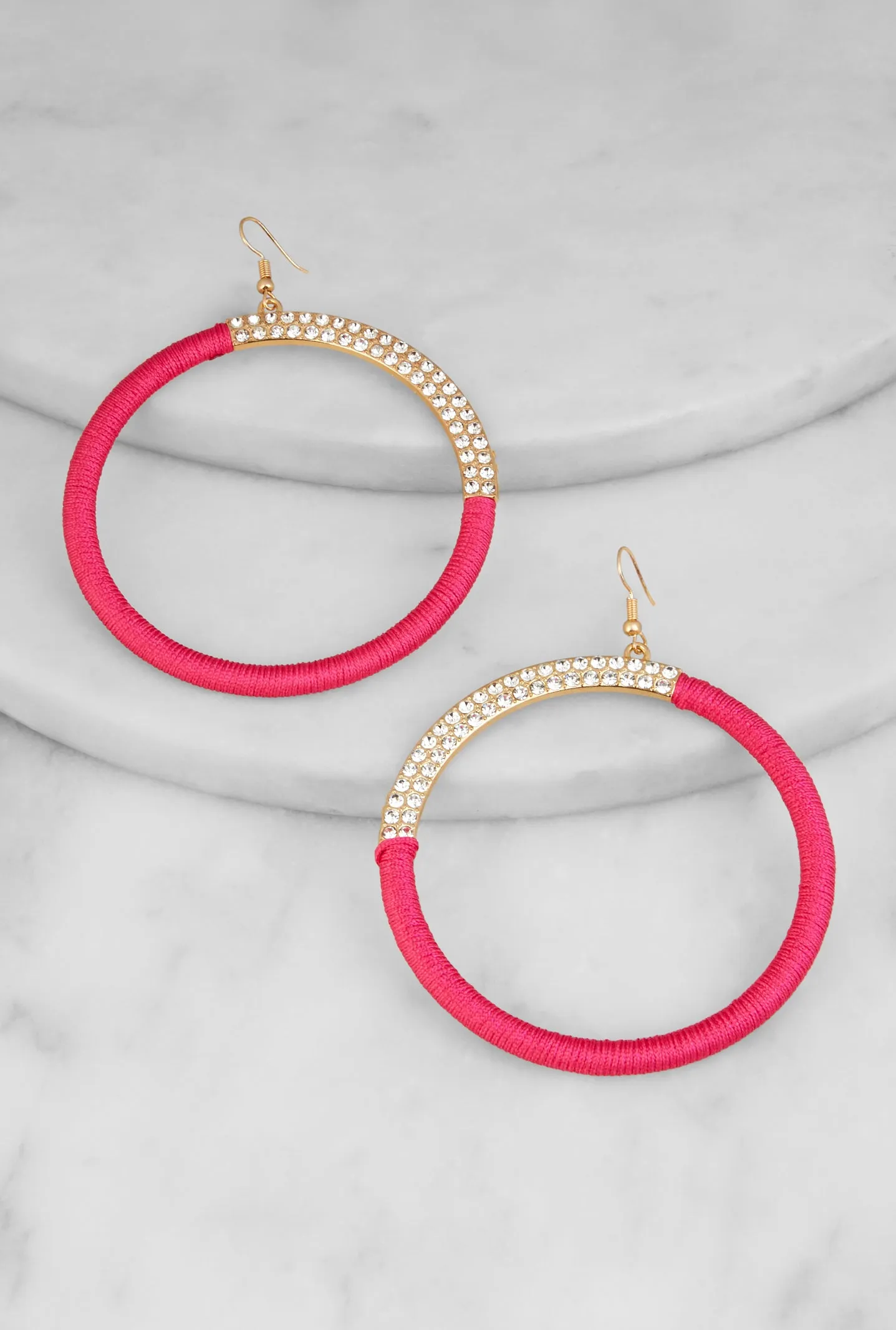 Thread Wrapped Rhinestone Hoop Earrings sold by Rainbow product image thumbnail 2