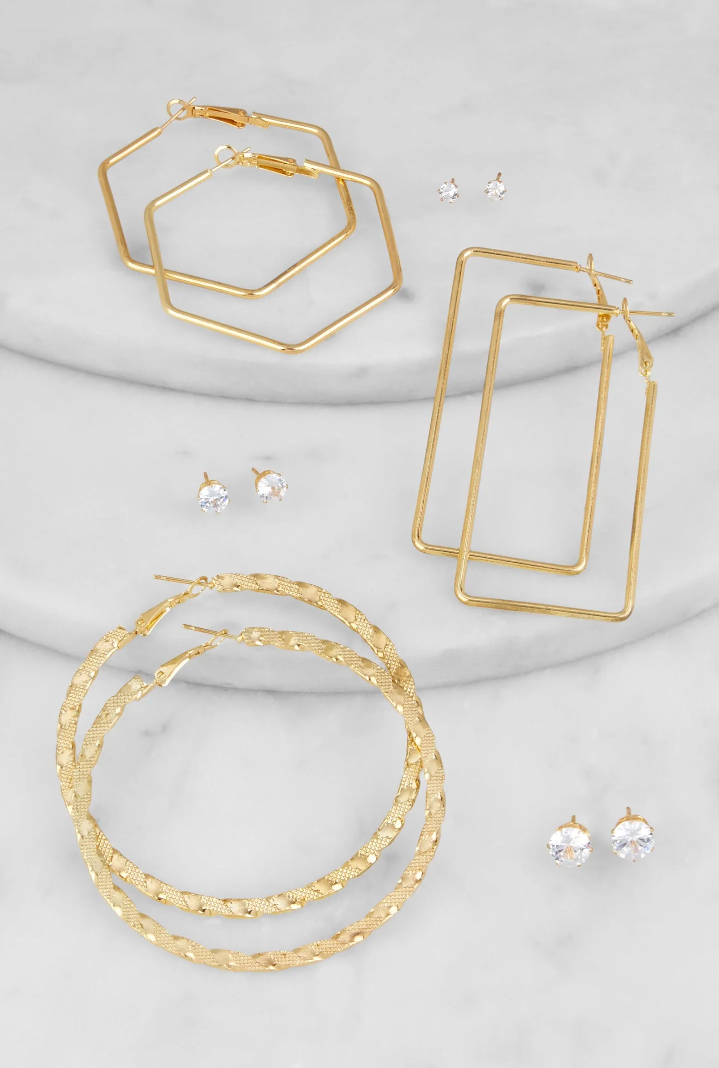 Geometric Hoop and Stud Earrings Set sold by Rainbow