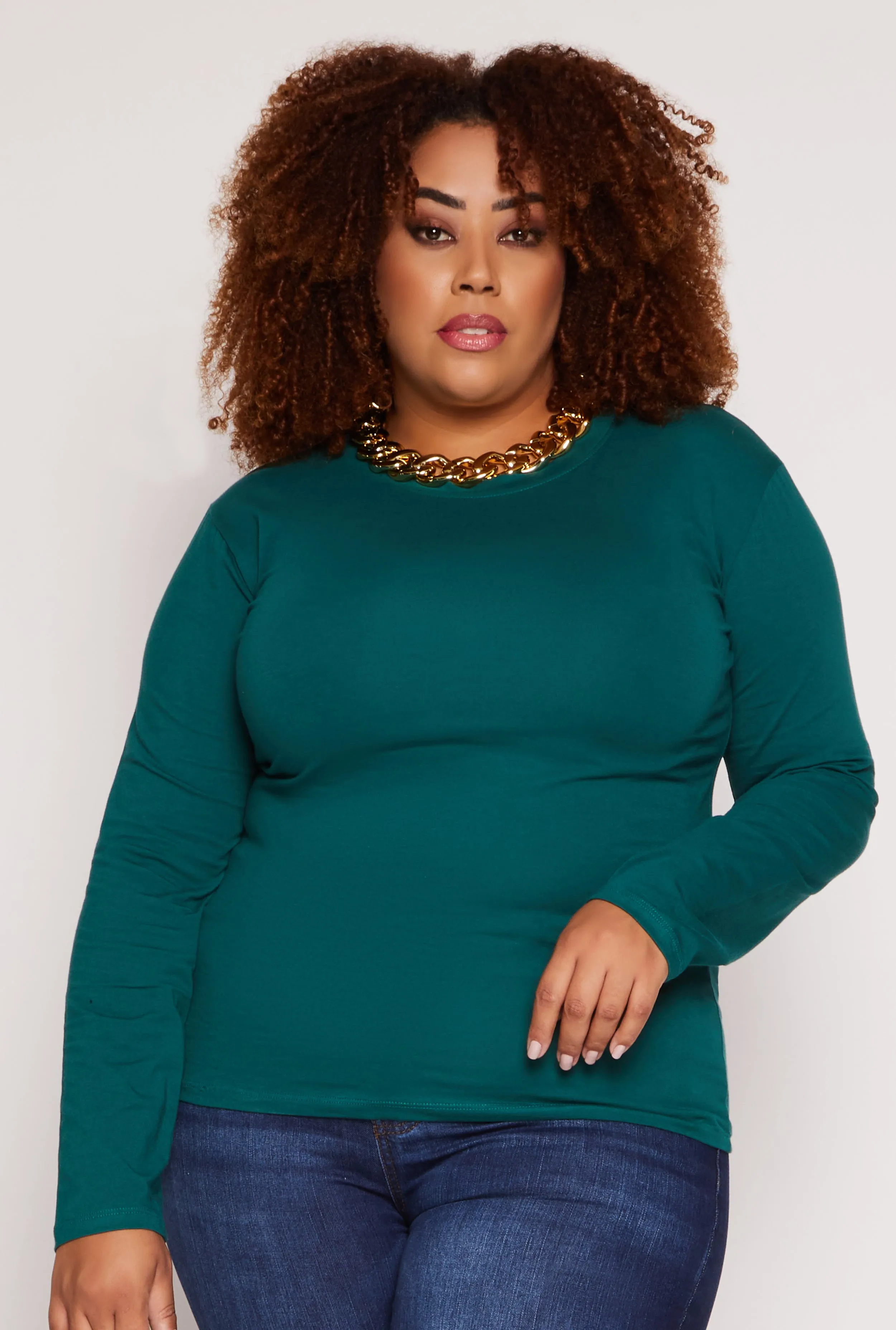 Plus Size Long Sleeve Crew Neck Tee sold by Rainbow